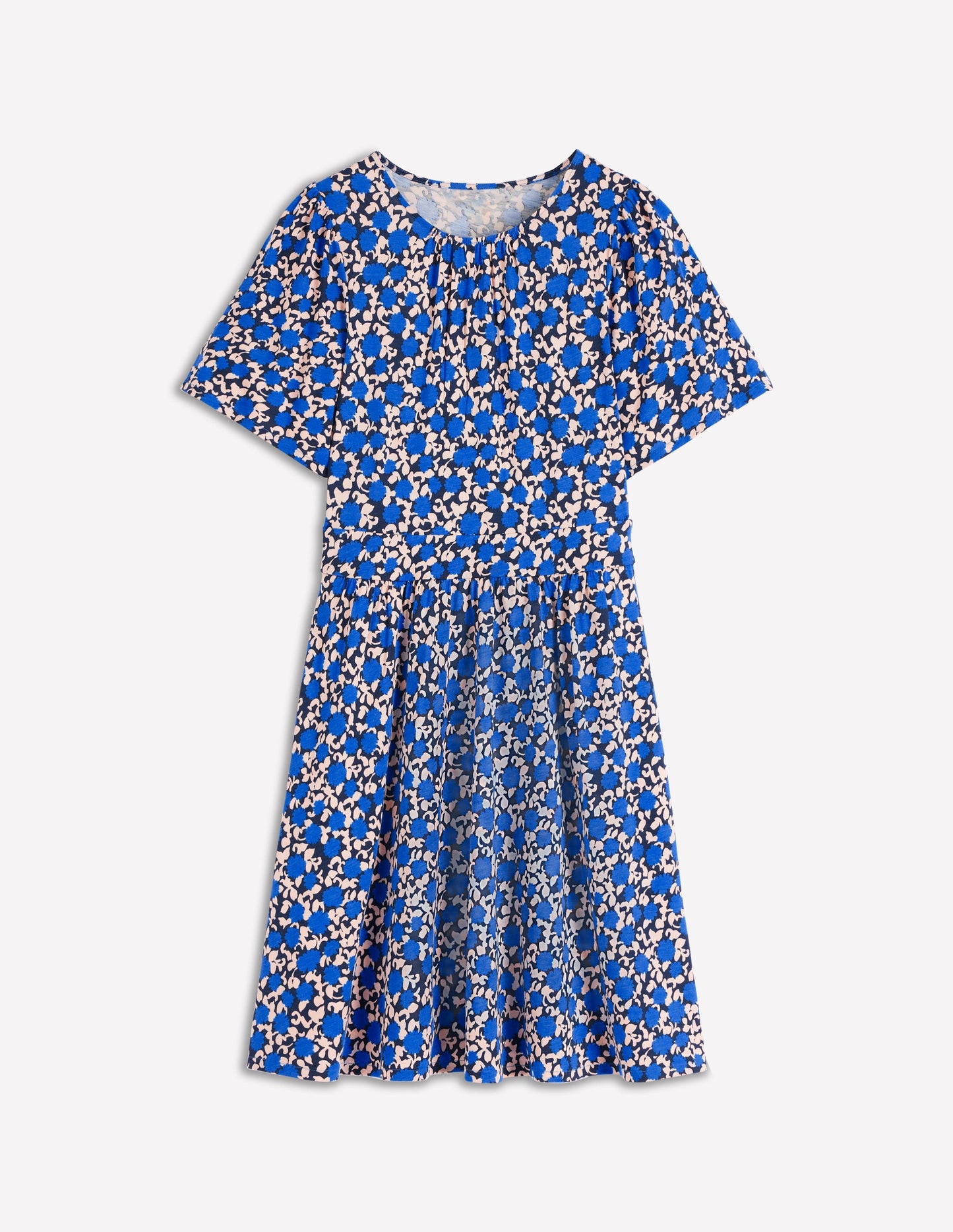 Louisa Kurzes Jerseykleid-Eisvogelblau, Blütenrebe