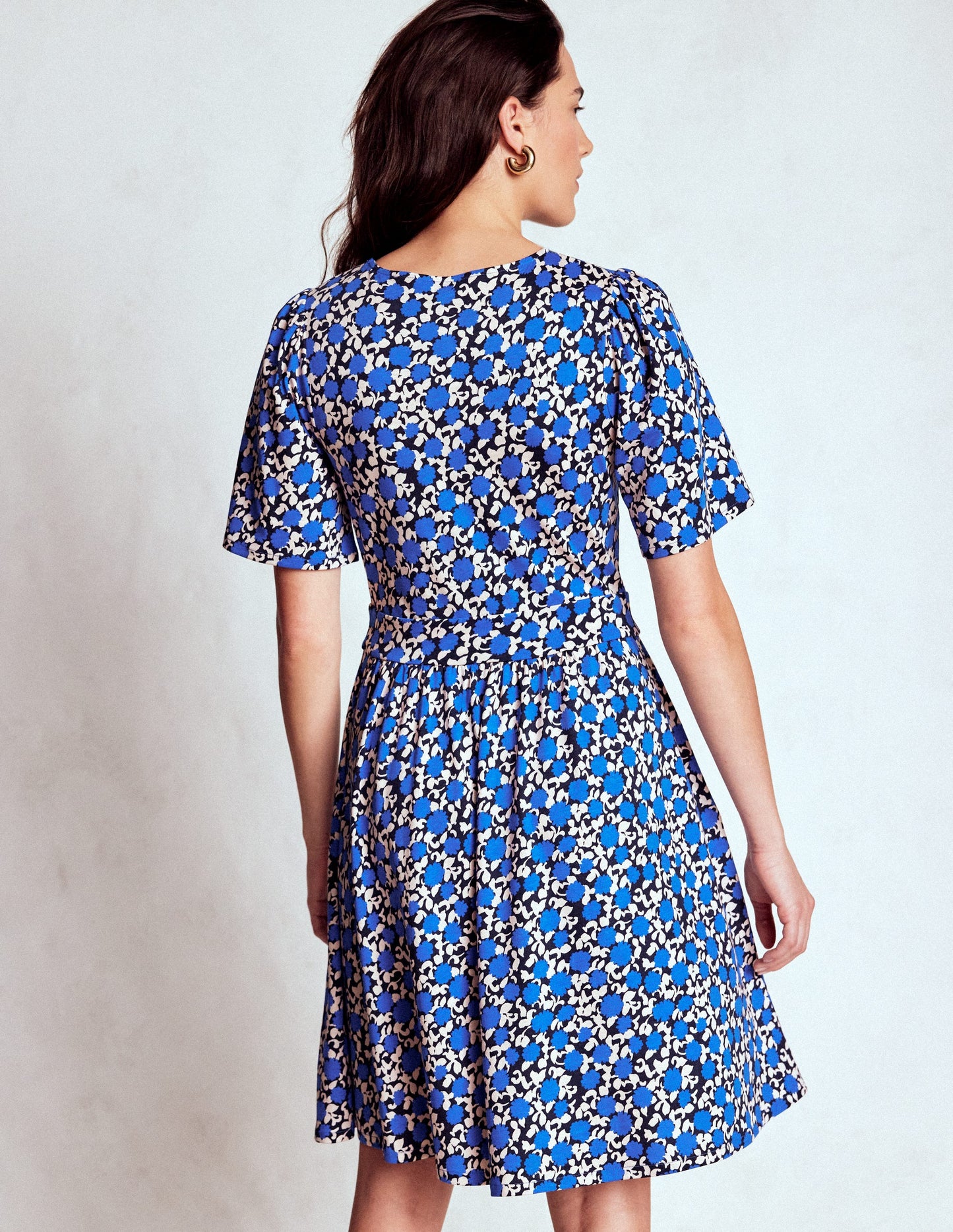 Louisa Kurzes Jerseykleid-Eisvogelblau, Blütenrebe