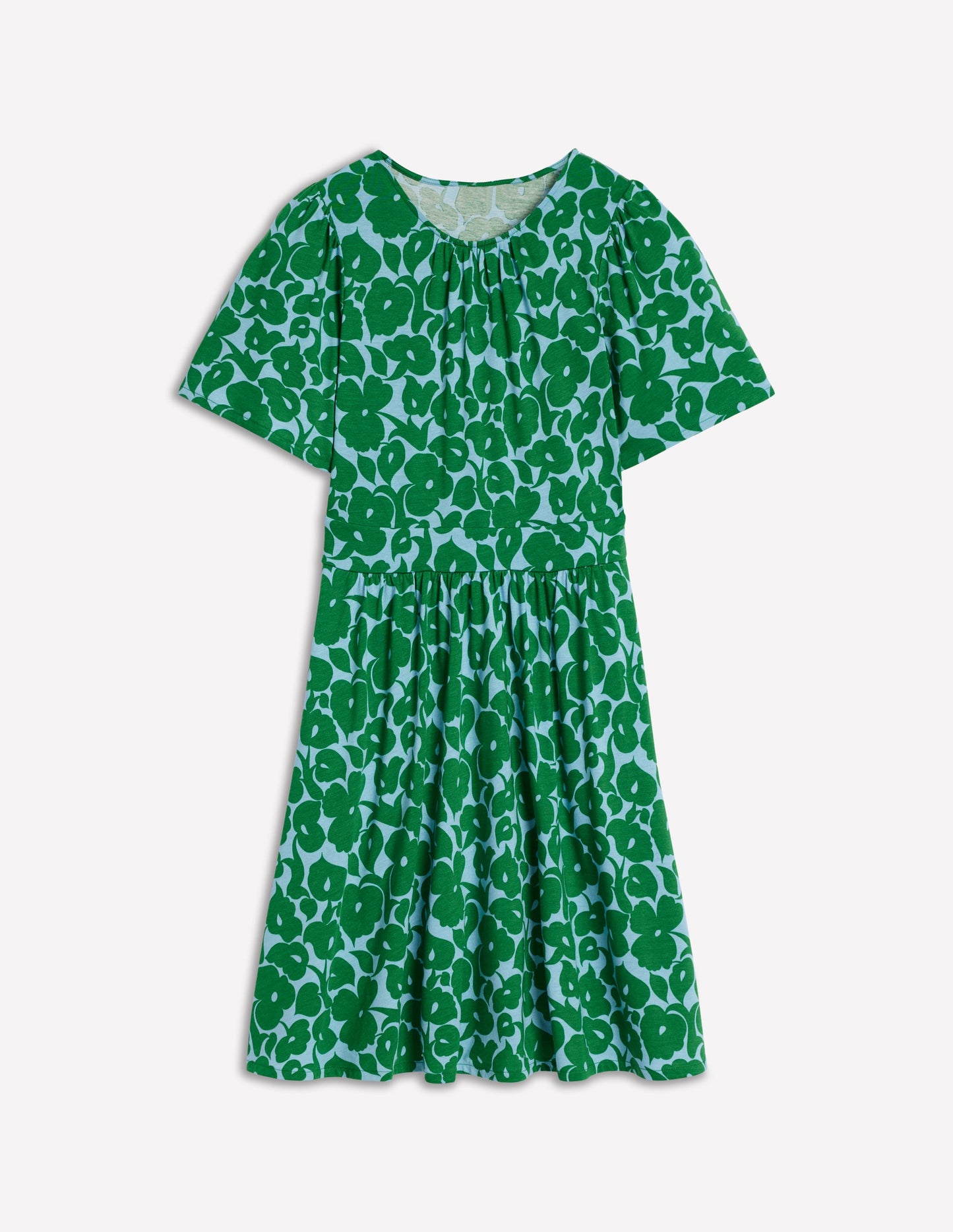 Robe courte Louisa en jersey-Vert des Highlands, motif Leafy Grove