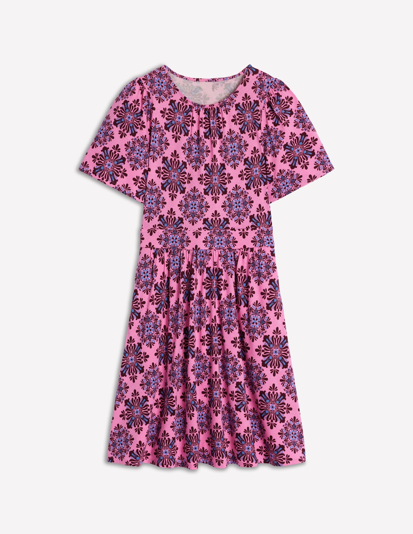 Robe courte Louisa en jersey-Limonade rose, motif Bloom Mosaic
