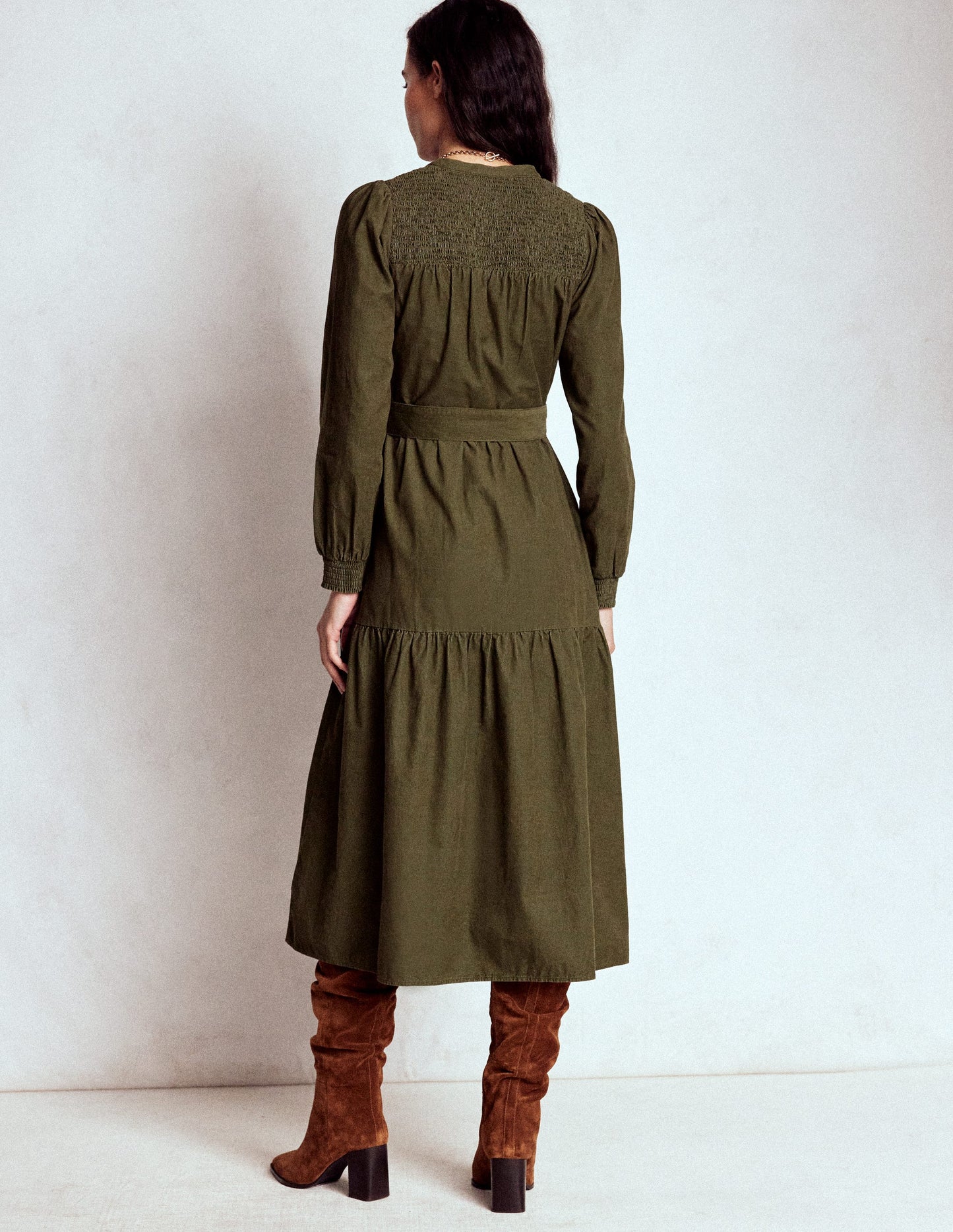 Cecily Midikleid aus Cord-Waldgrün