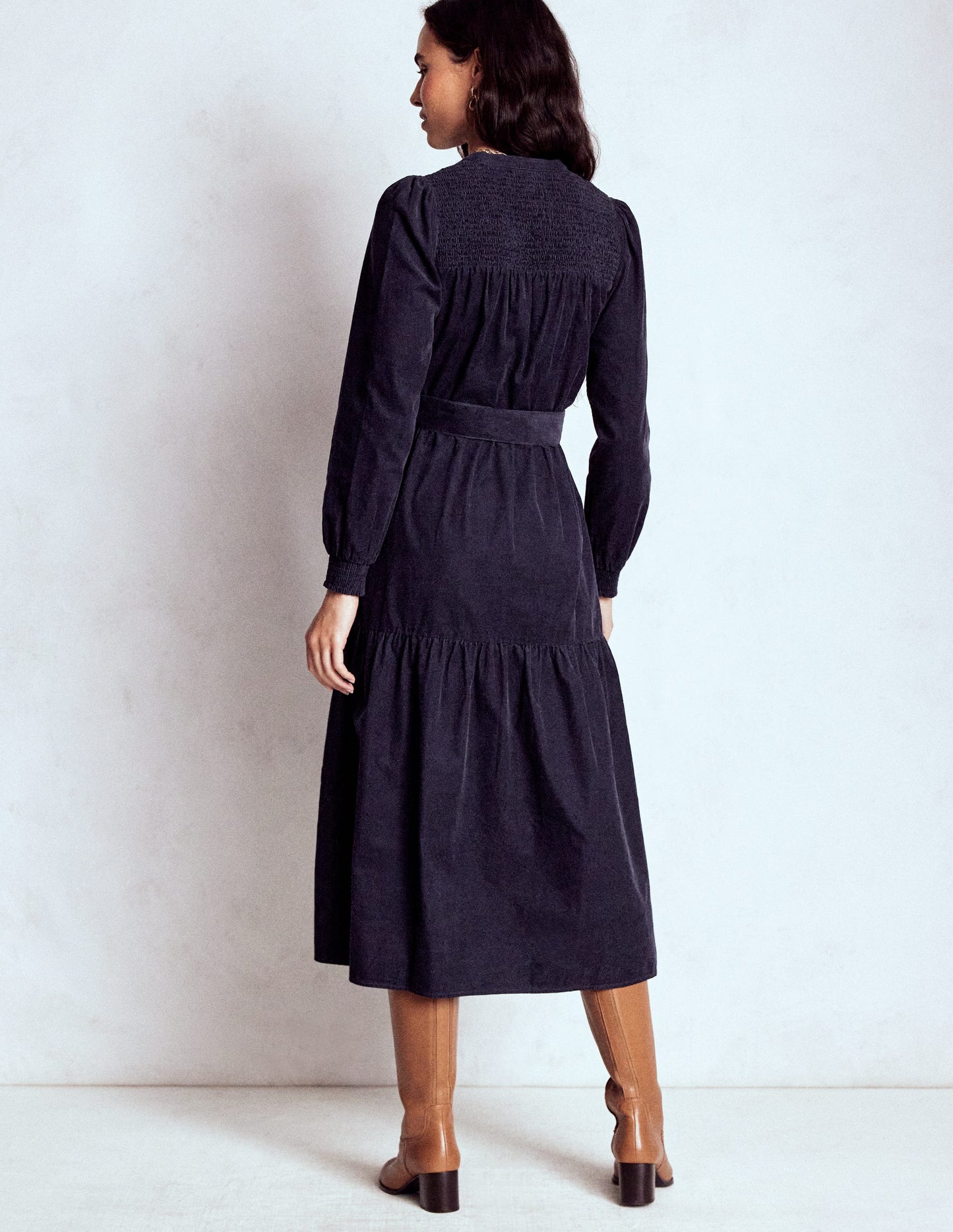 Cecily Midikleid aus Cord-Marineblau