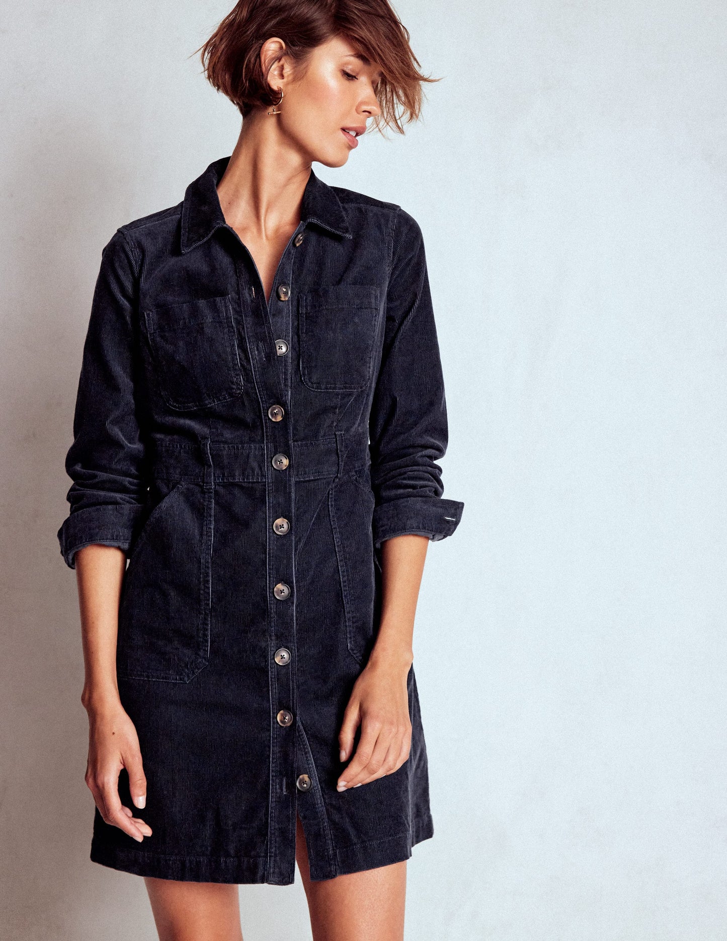 Robe courte en velours côtelé Amanda-Bleu marine