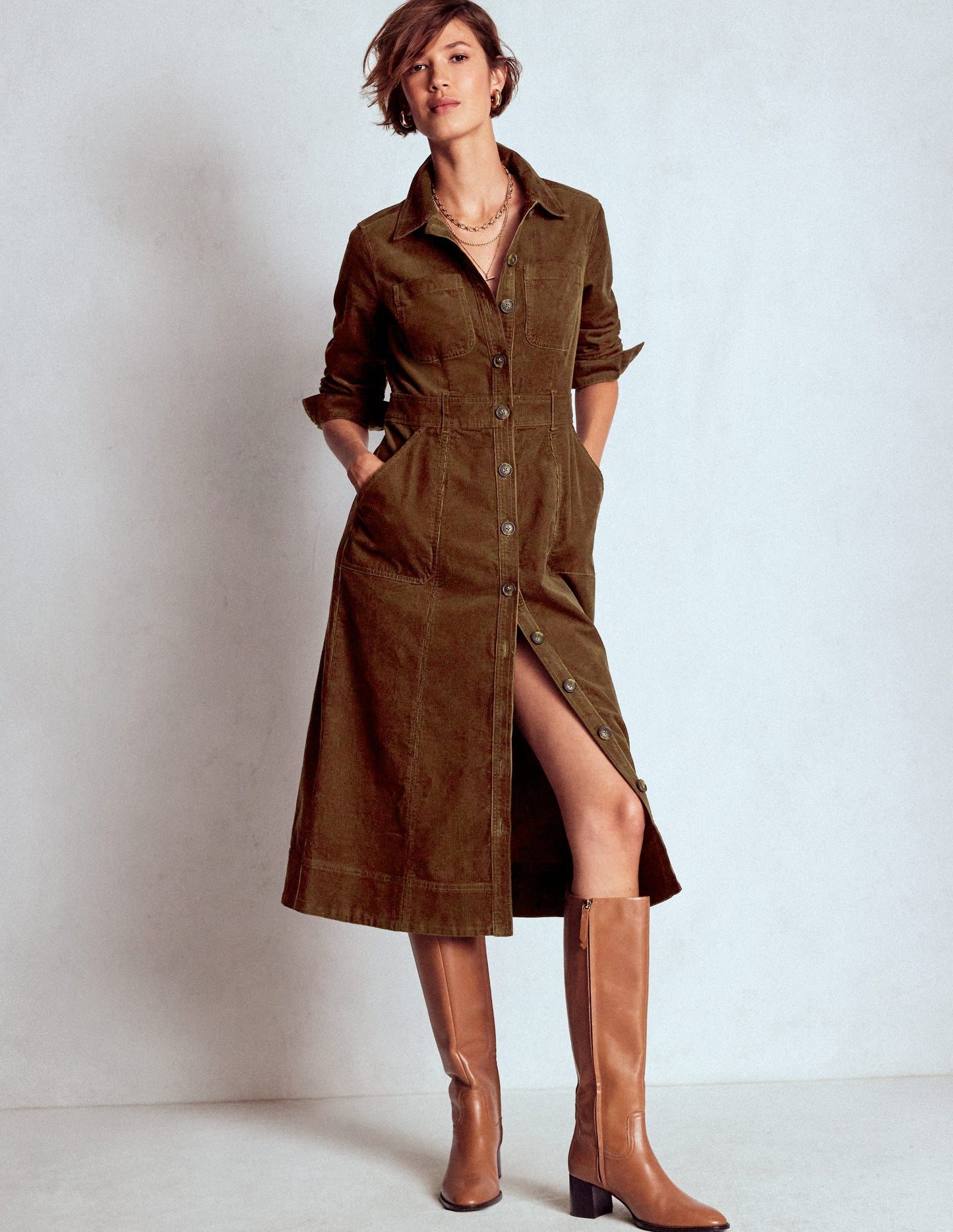 Amanda Midi-Cordkleid-Raue Umbra