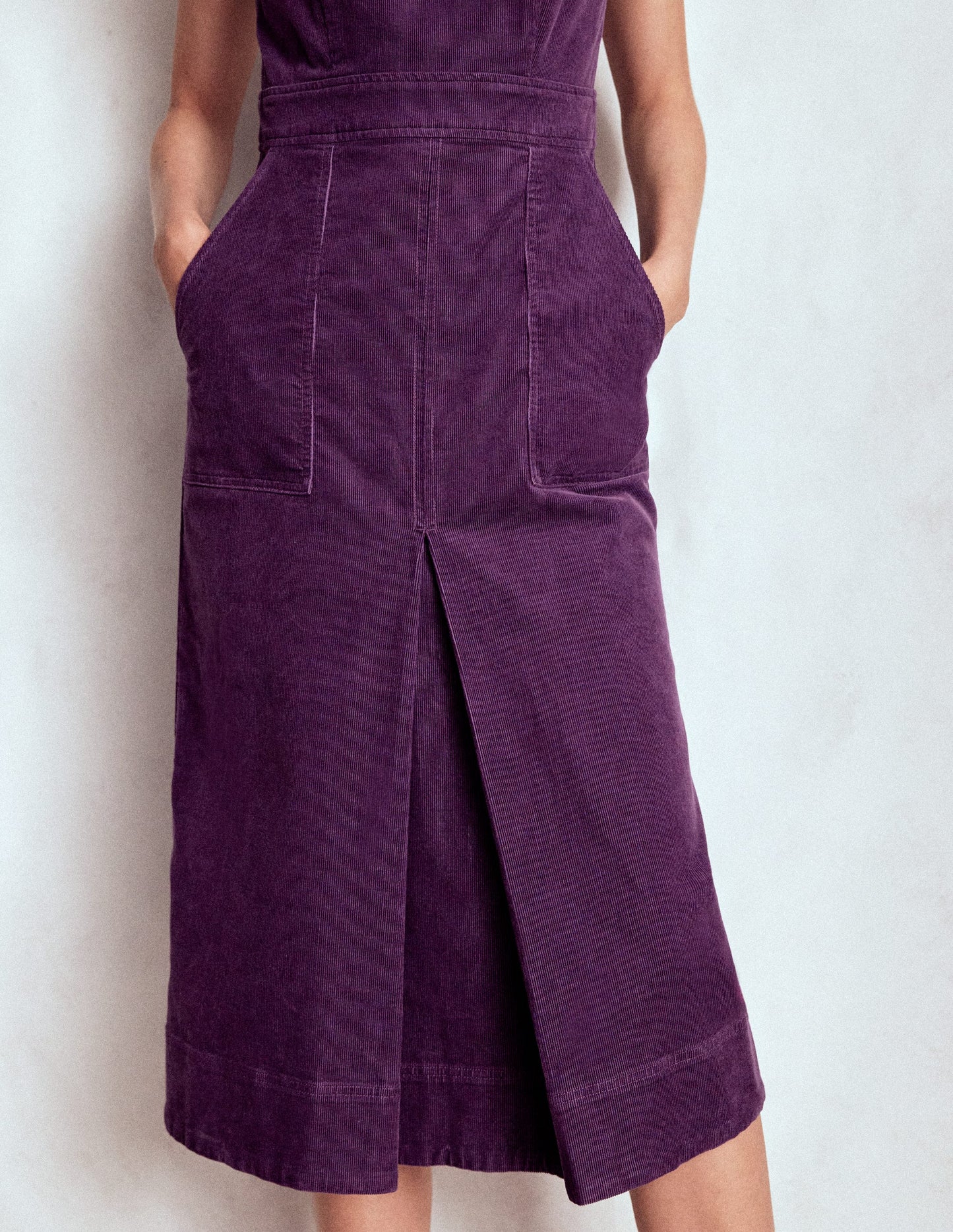 Robe midi Ula à pli creux en velours côtelé-Violet viola