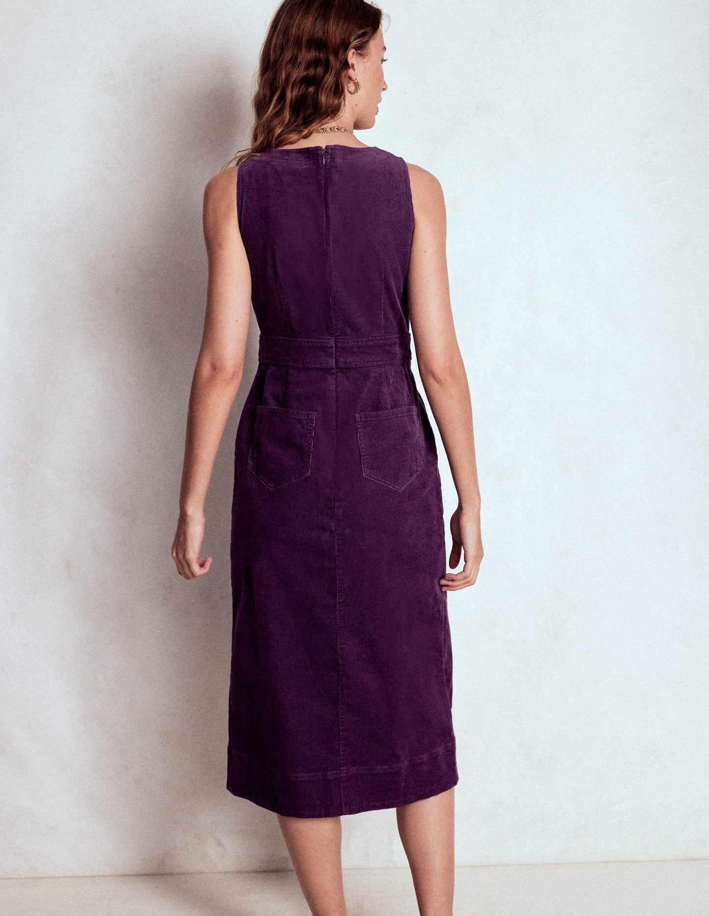 Robe midi Ula à pli creux en velours côtelé-Violet viola