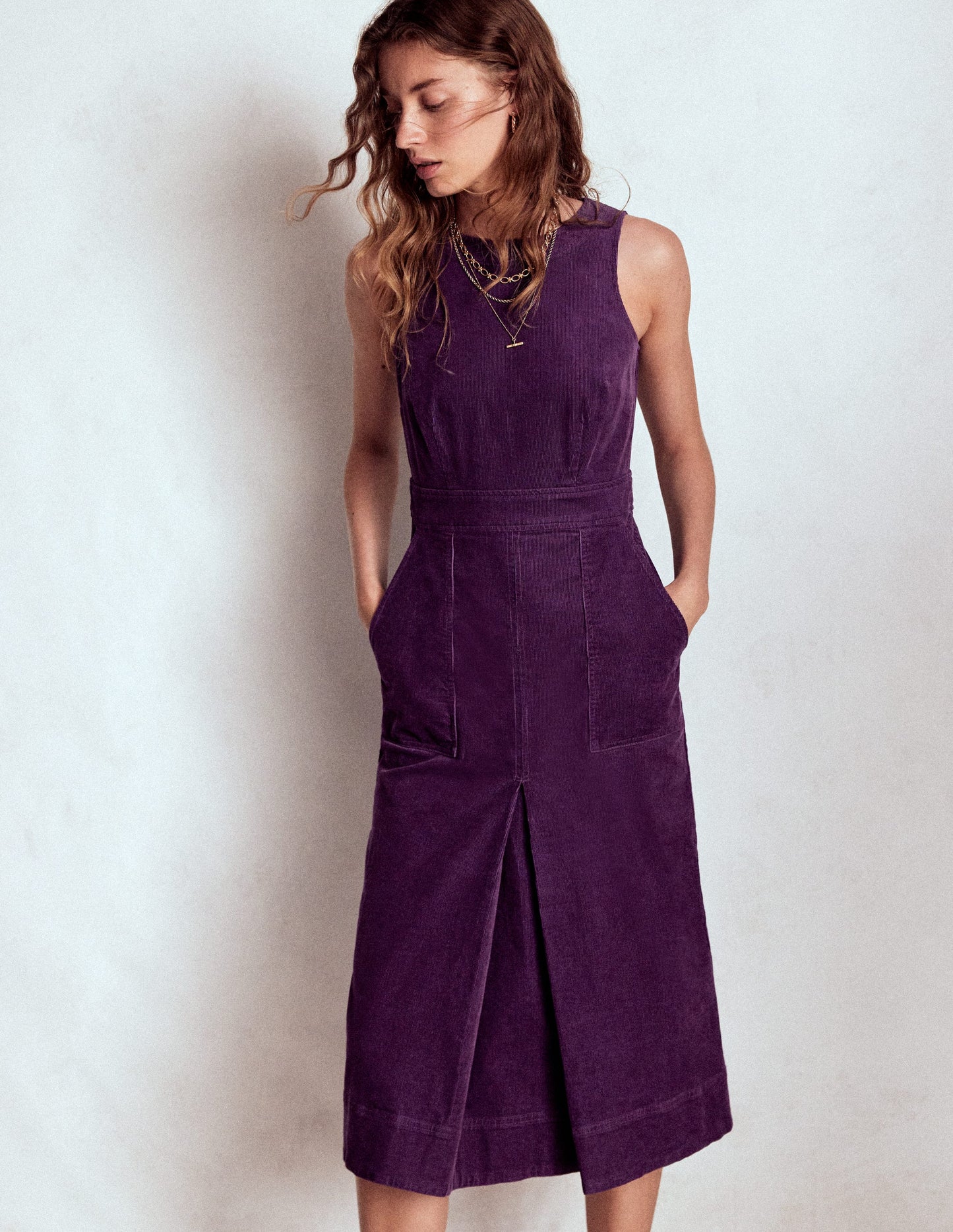 Robe midi Ula à pli creux en velours côtelé-Violet viola