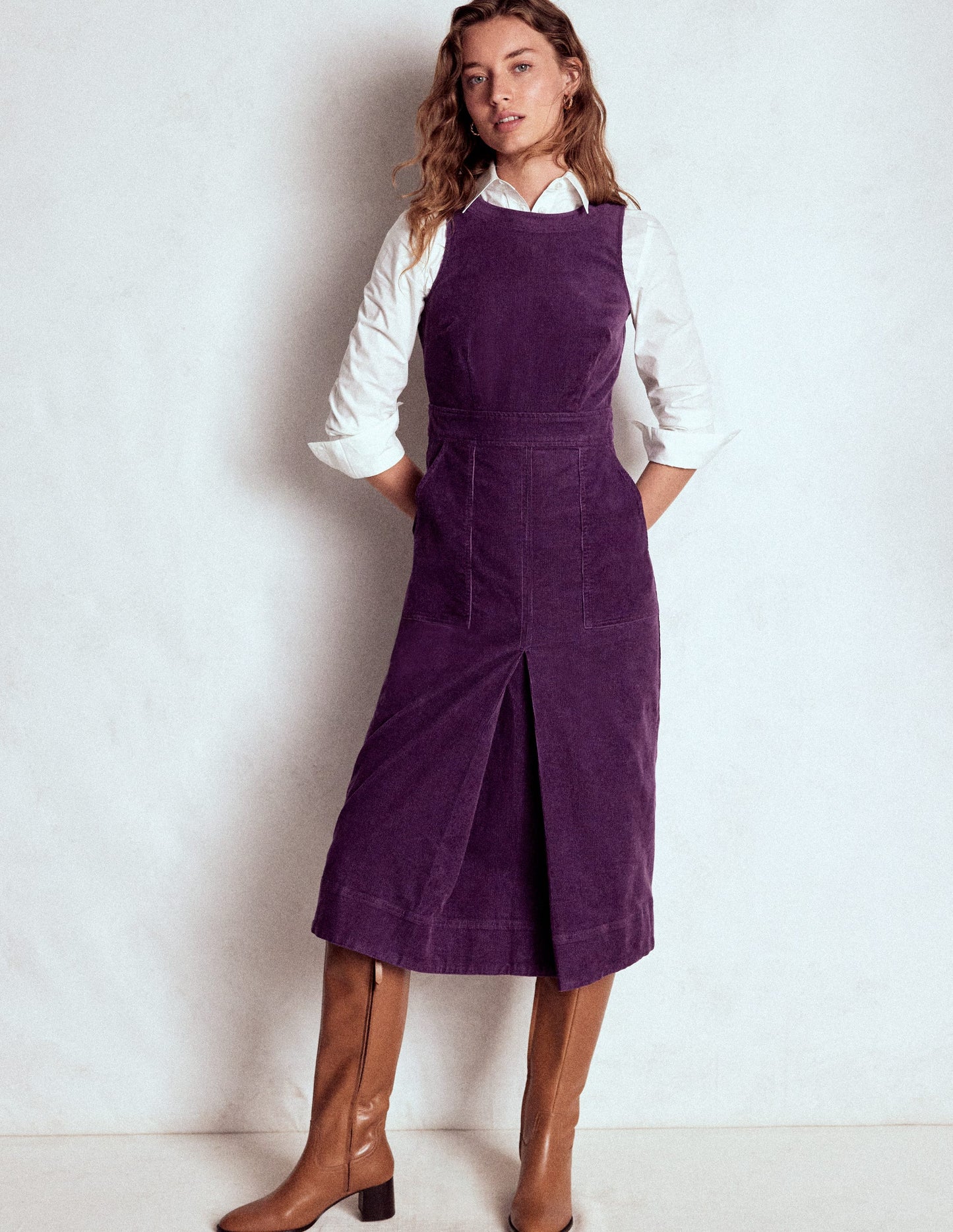 Robe midi Ula à pli creux en velours côtelé-Violet viola