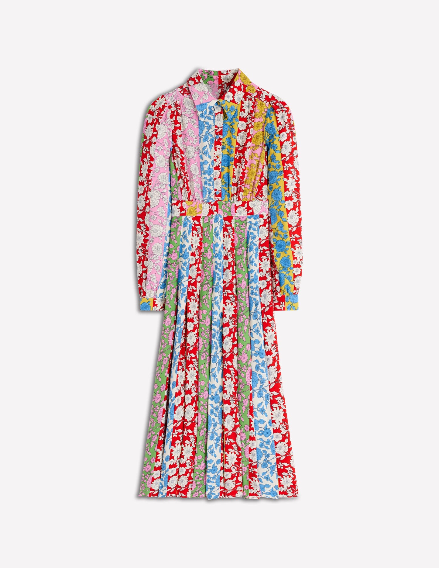 Hemdblusenkleid mit Faltenrock-Bunt, Kaskadenartige Dahlien Streifen