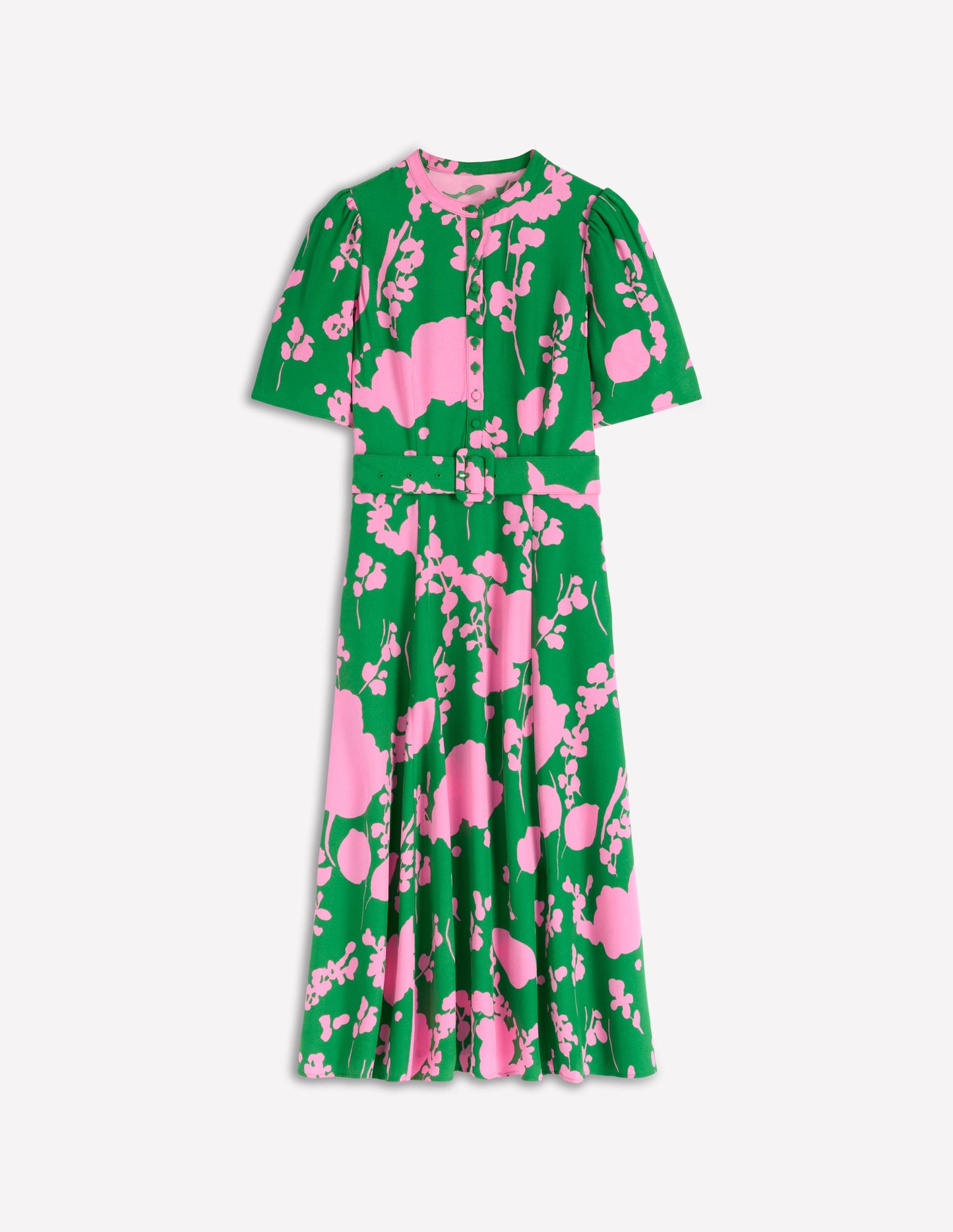 Kate Kleid mit Puffärmeln und Gürtel-Hochlandgrün, Zarte Zweige