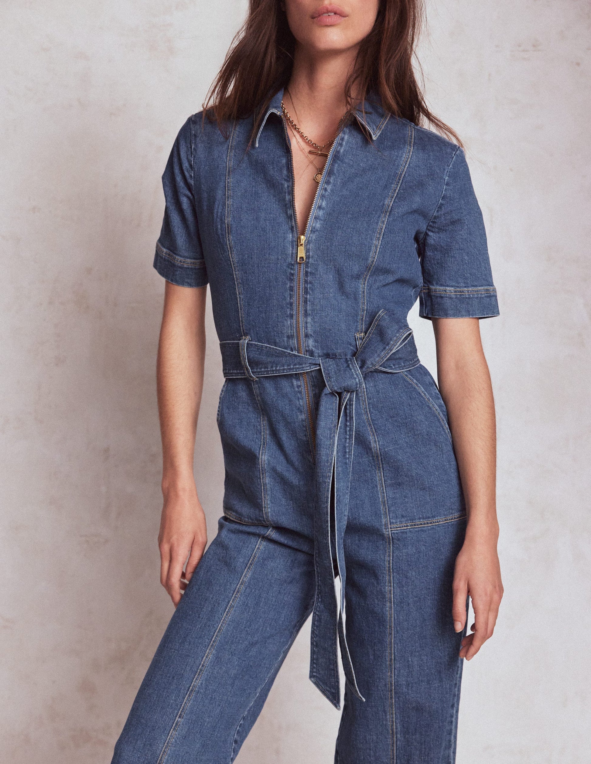 Denim-Jumpsuit mit Reißverschluss-Medium Vintage-2