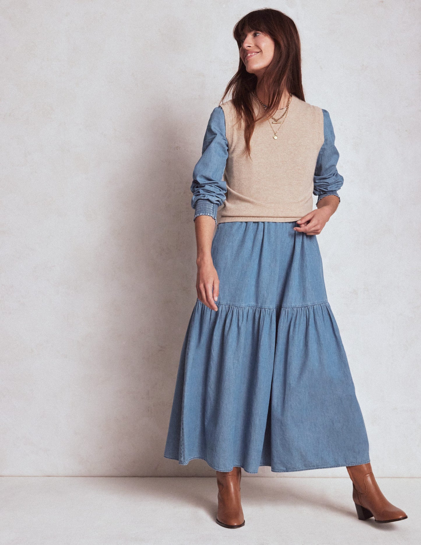 Cecily Denim-Midikleid-Helles Vintageblau