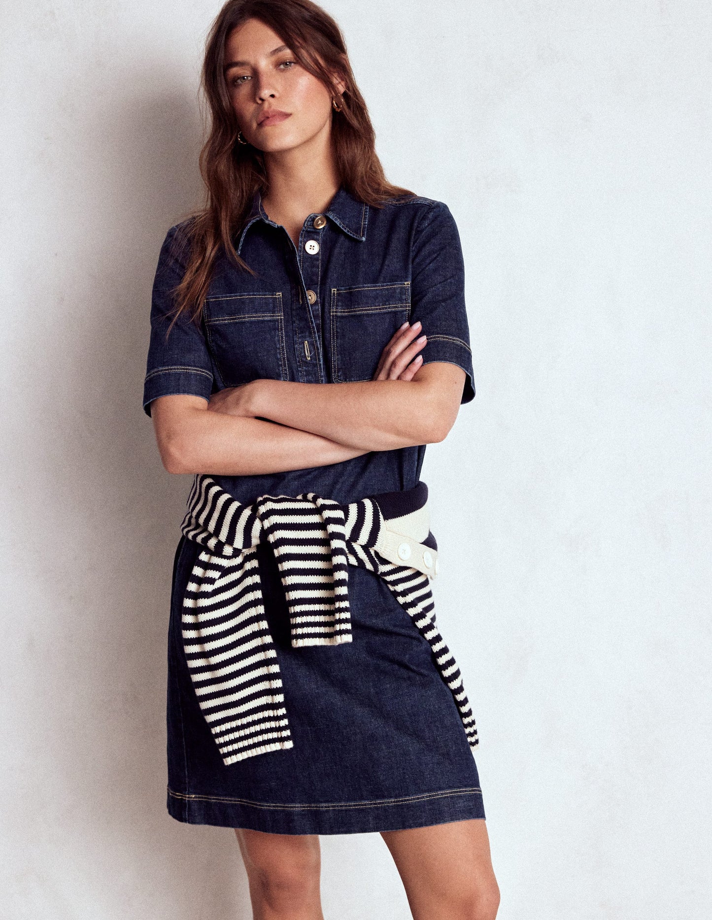 Robe droite Zia en jean avec poche-Indigo Foncé