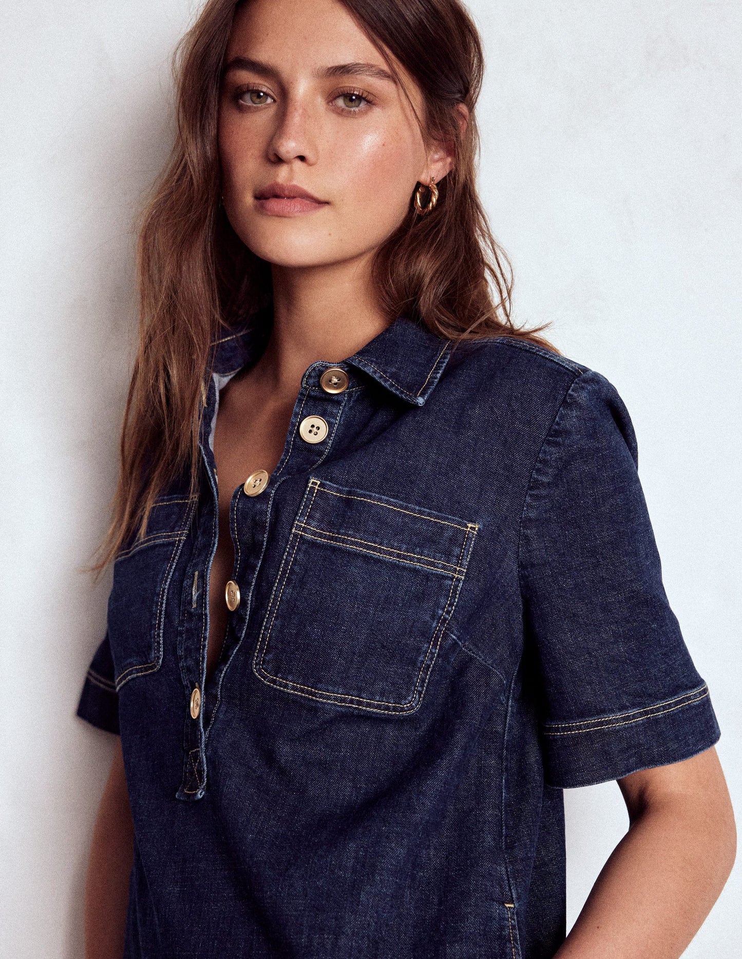 Robe droite Zia en jean avec poche-Indigo Foncé