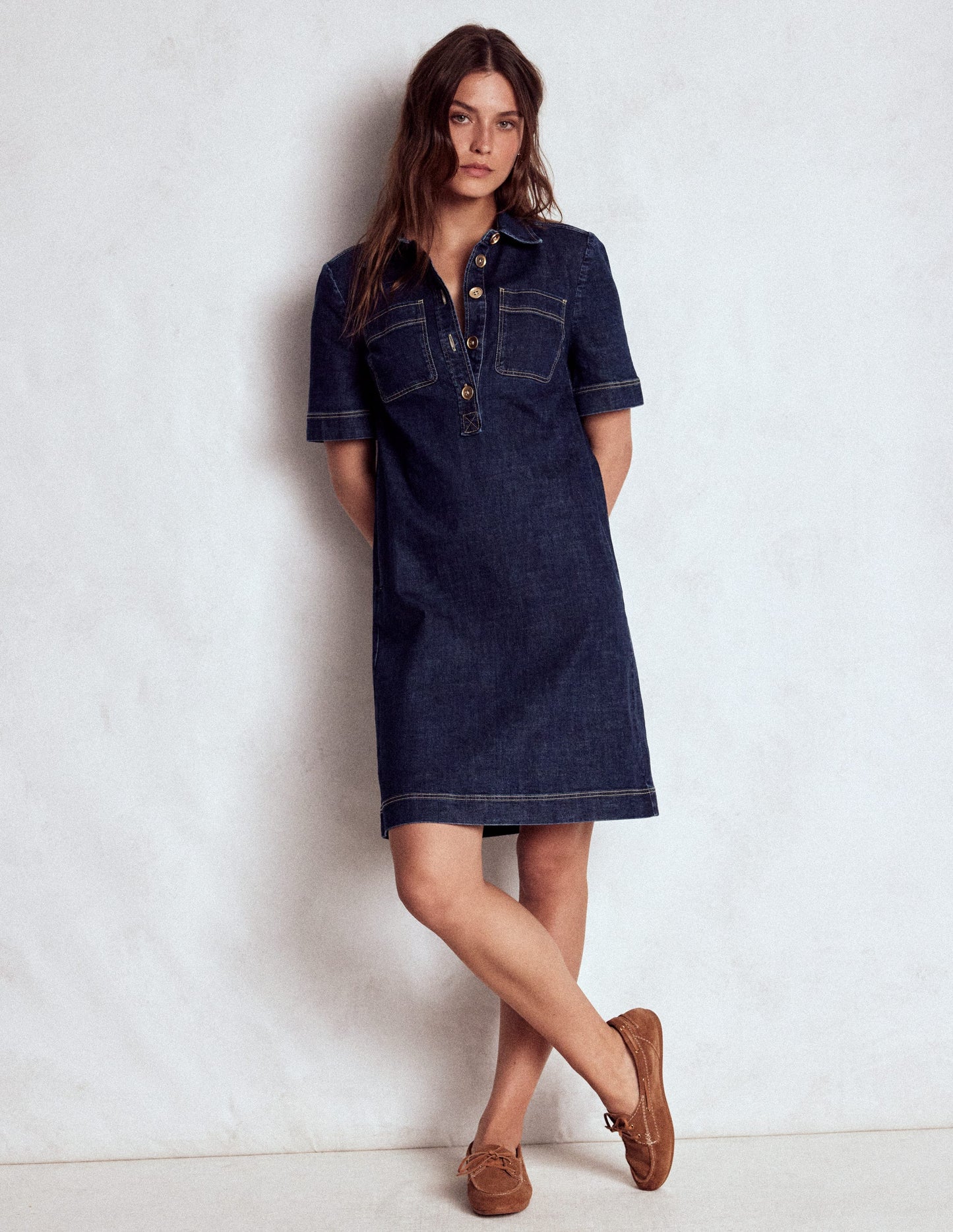 Robe droite Zia en jean avec poche-Indigo Foncé