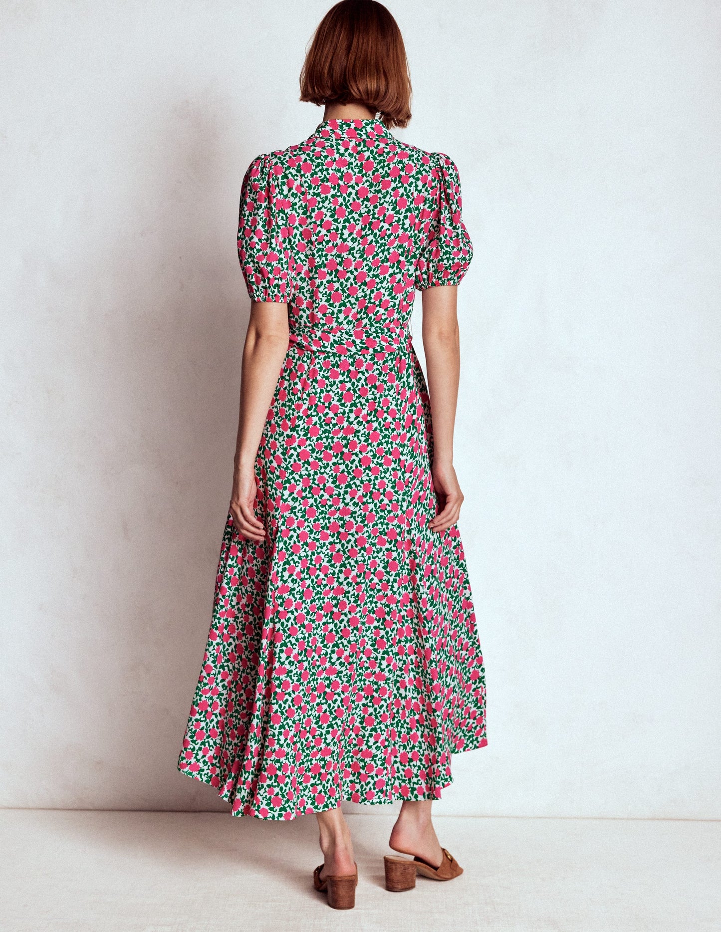 Alegra Midi Shirt Dress-Pink Ribbon, Floweret Vine