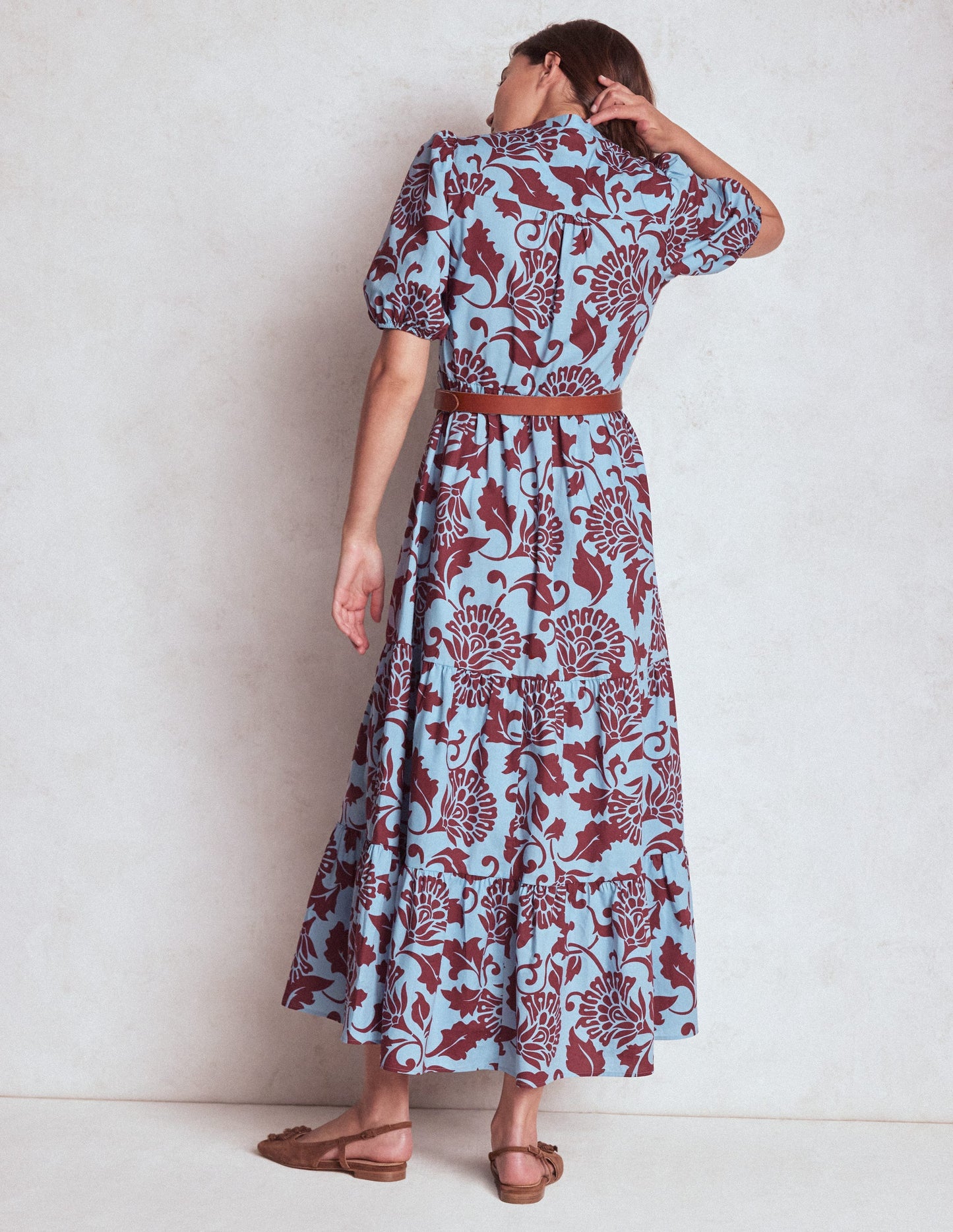 Christabel Cotton Midi Dress-Glacier Blue, Ornate Vine