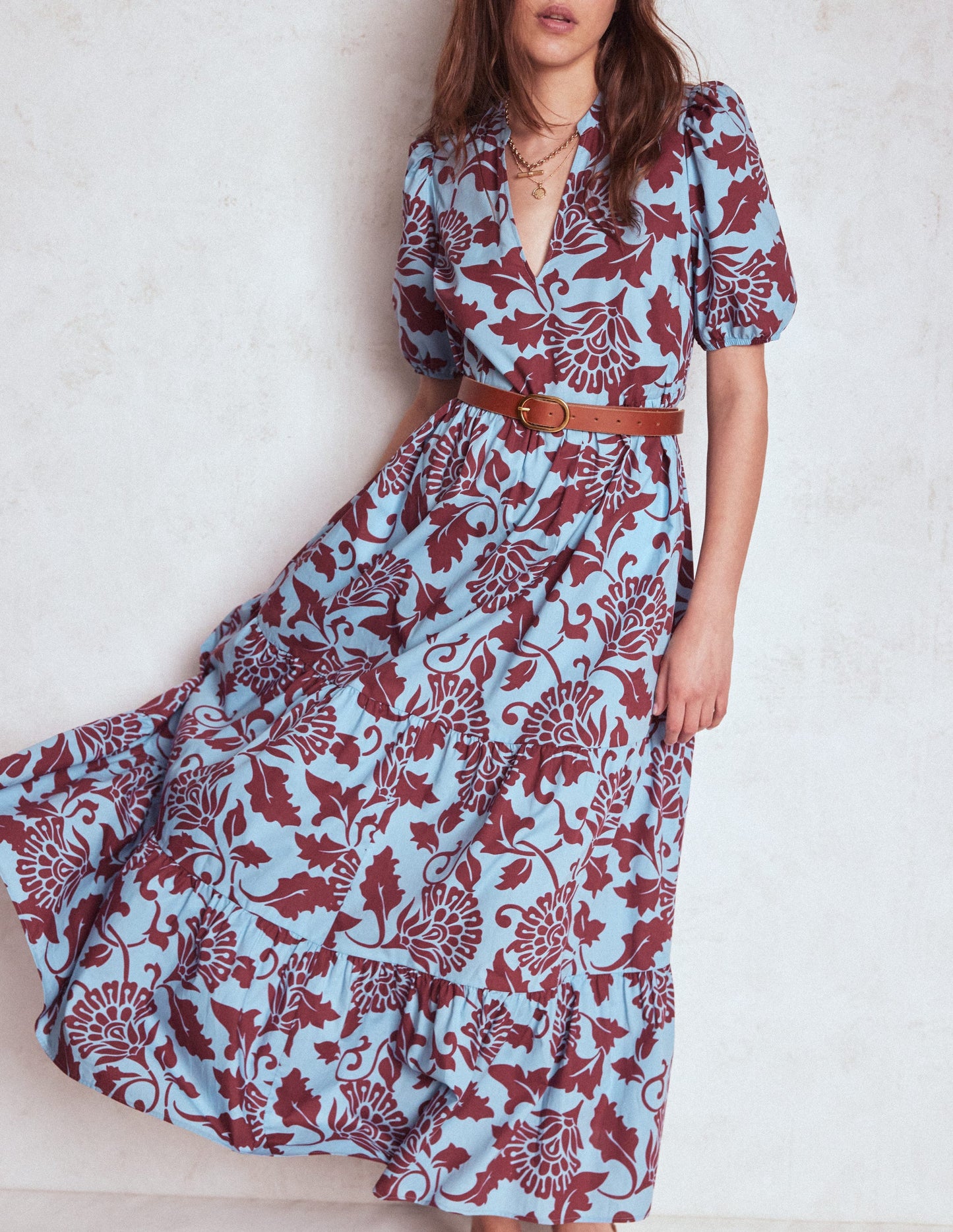 Christabel Cotton Midi Dress-Glacier Blue, Ornate Vine