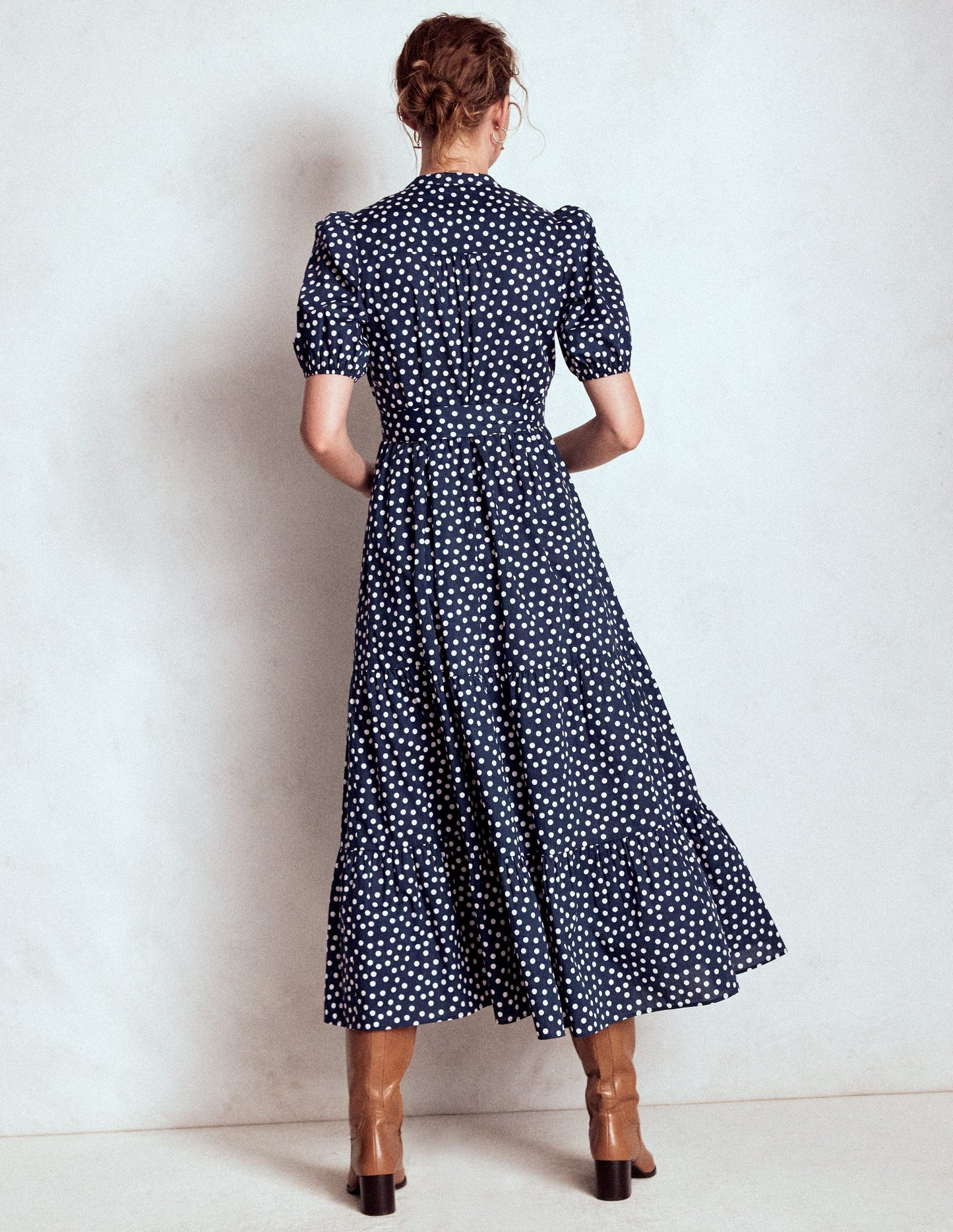 Christabel Baumwoll-Midikleid-Französisches Marineblau, Gemalte Tupfen