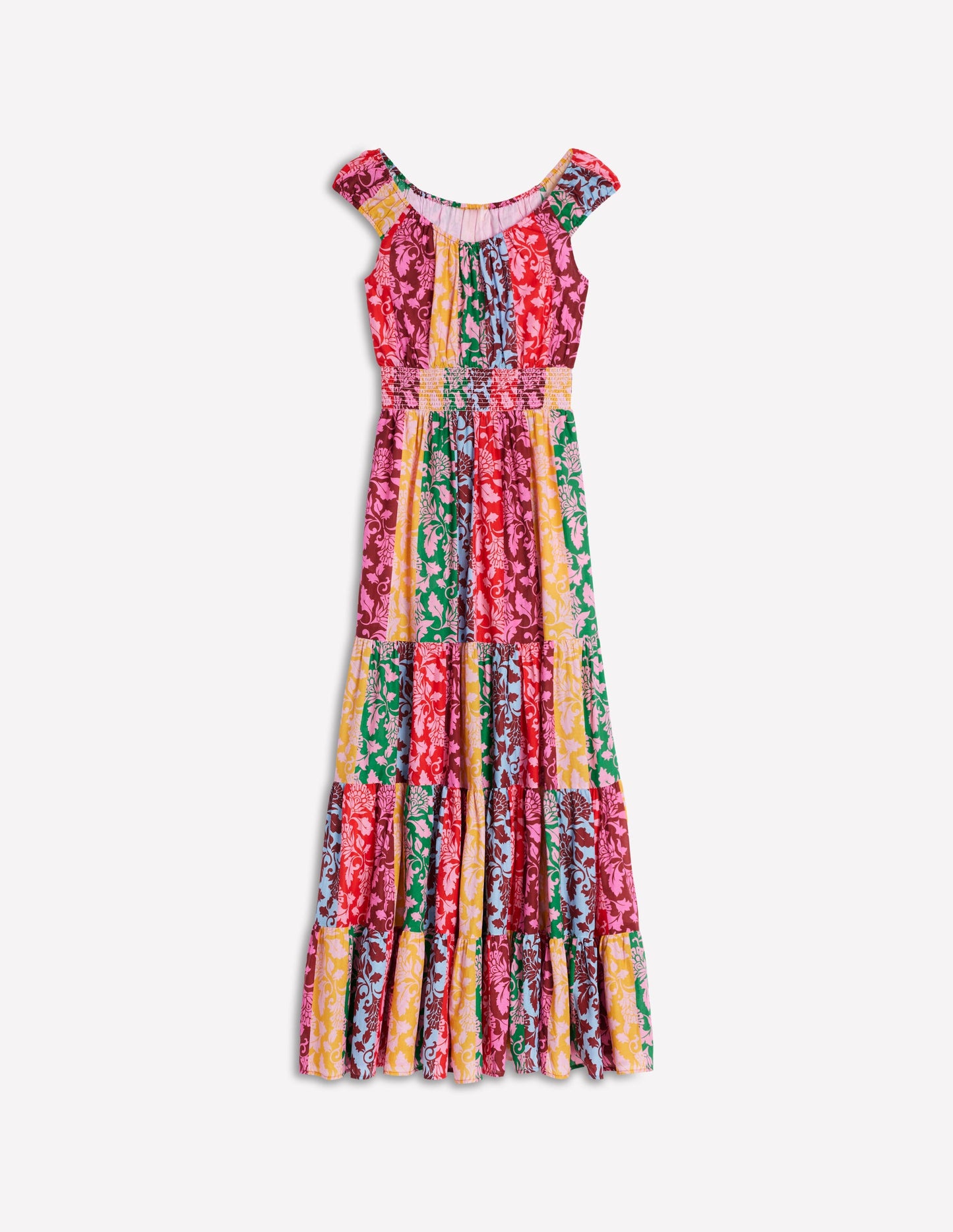 Robe volantée à col U en coton-Multi, motif Ornate Vine