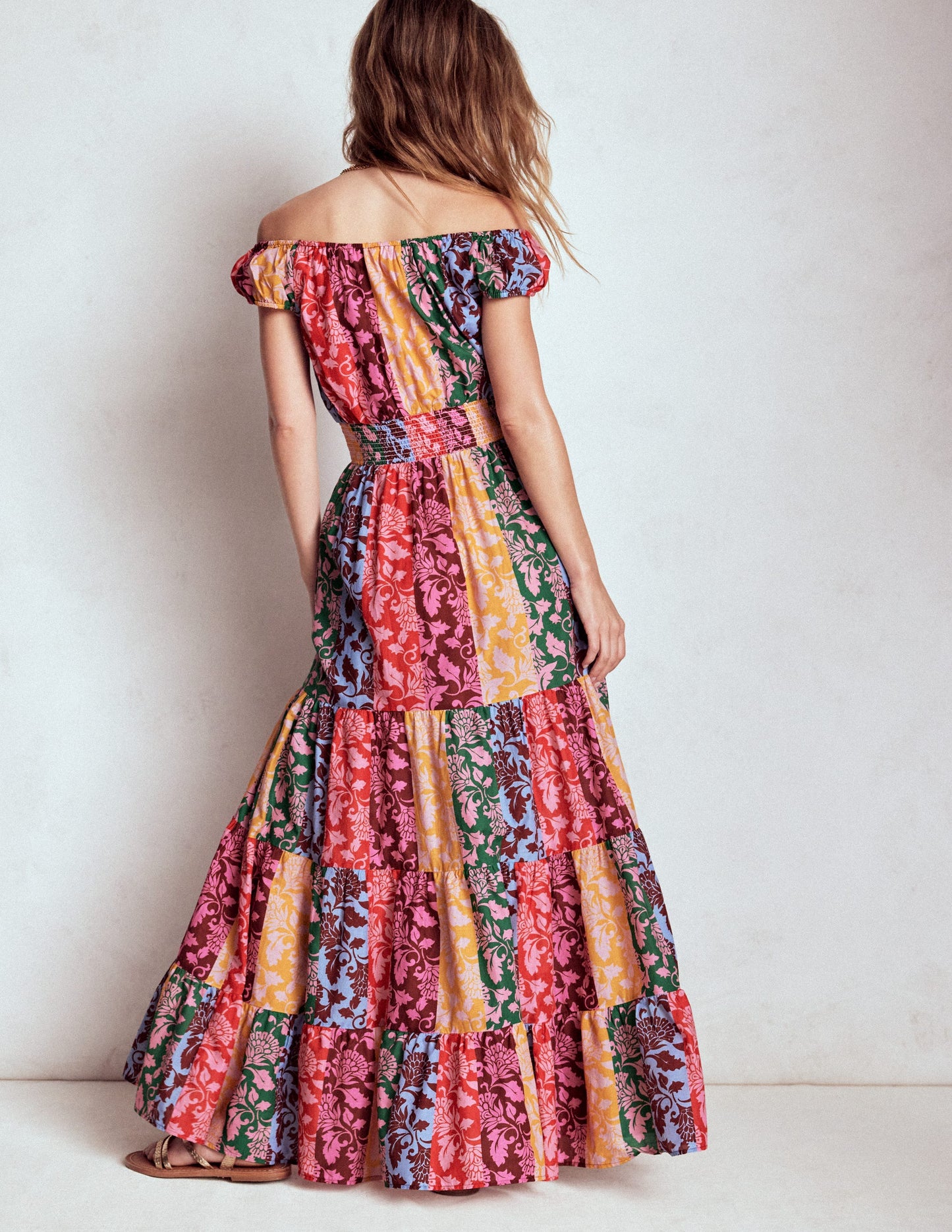 Robe volantée à col U en coton-Multi, motif Ornate Vine