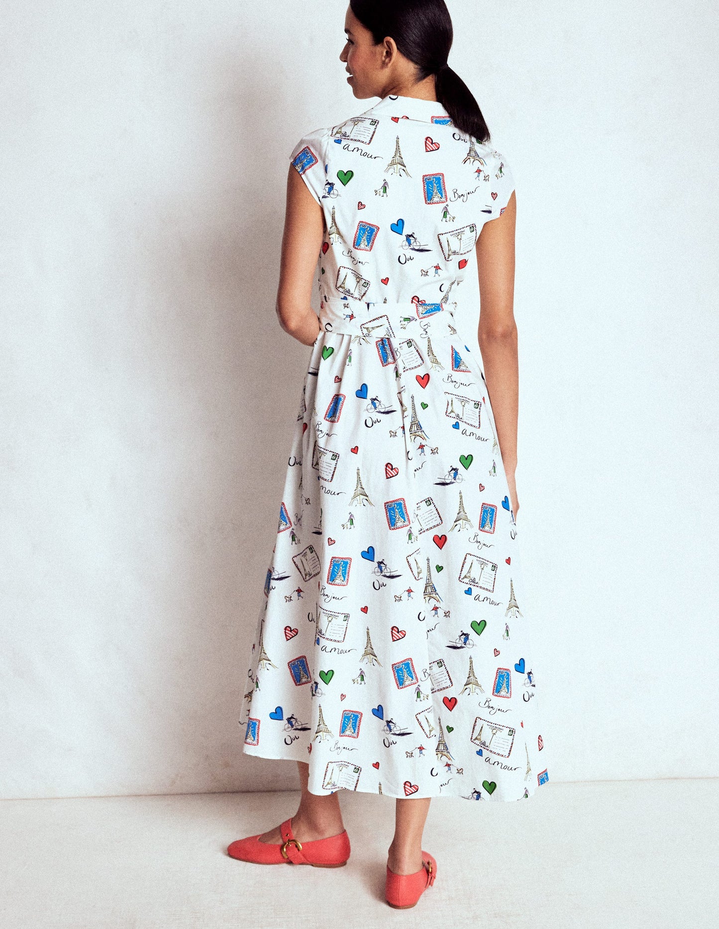 Julia Midi-Wickelkleid aus Baumwolle-Naturweiß, Postkarte aus Paris
