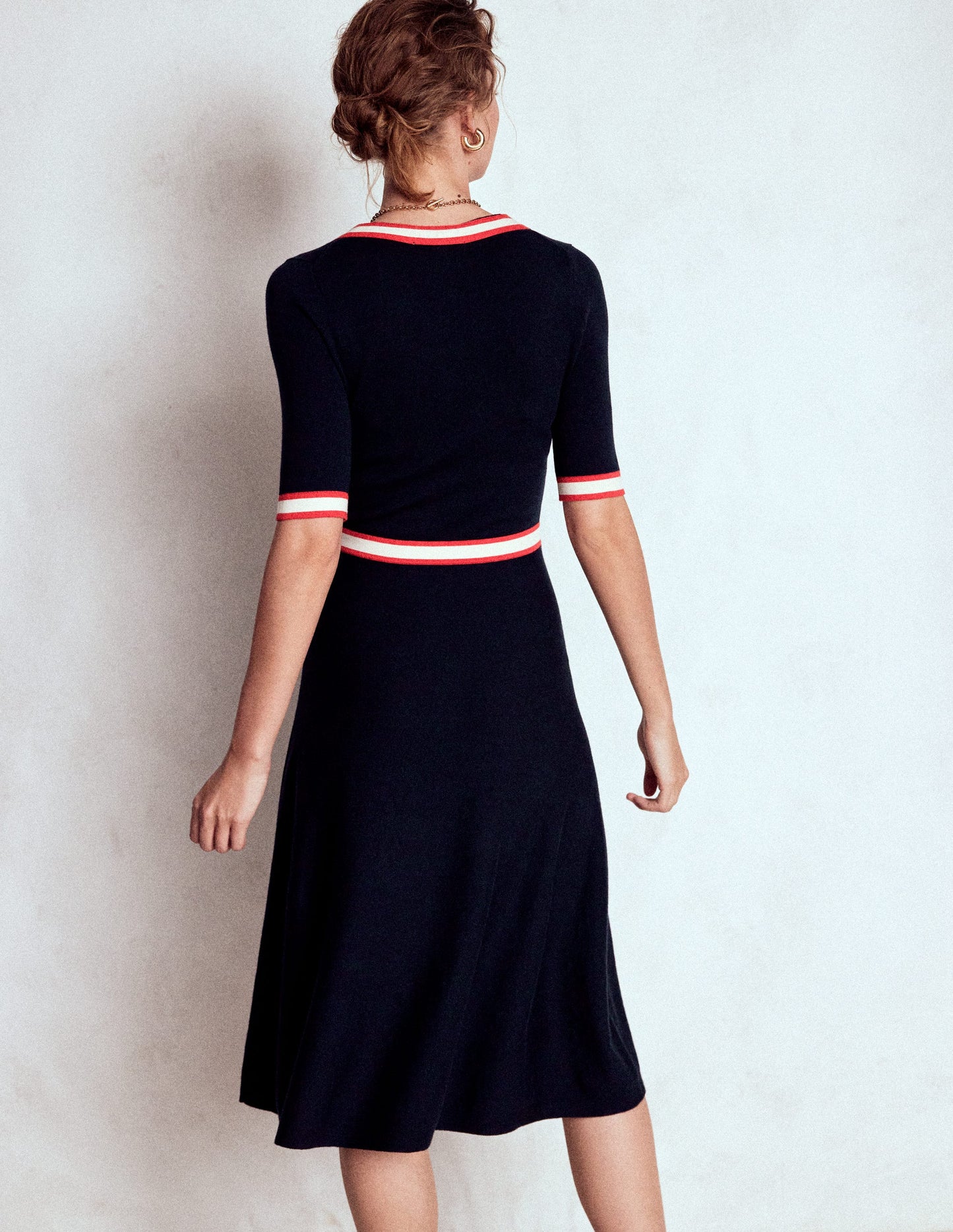 Kleid mit Schleife und Streifen-Marineblau