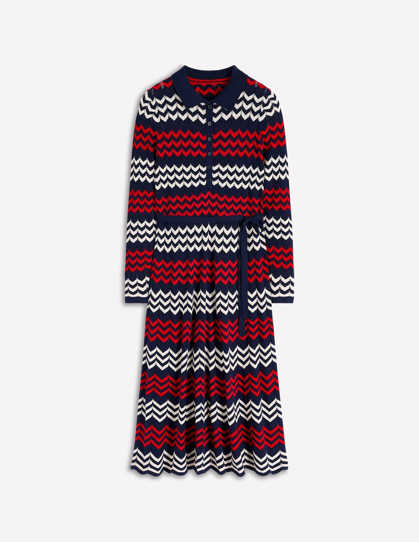 Robe midi à chevrons-Chevrons bleu marine, rouge et ivoire