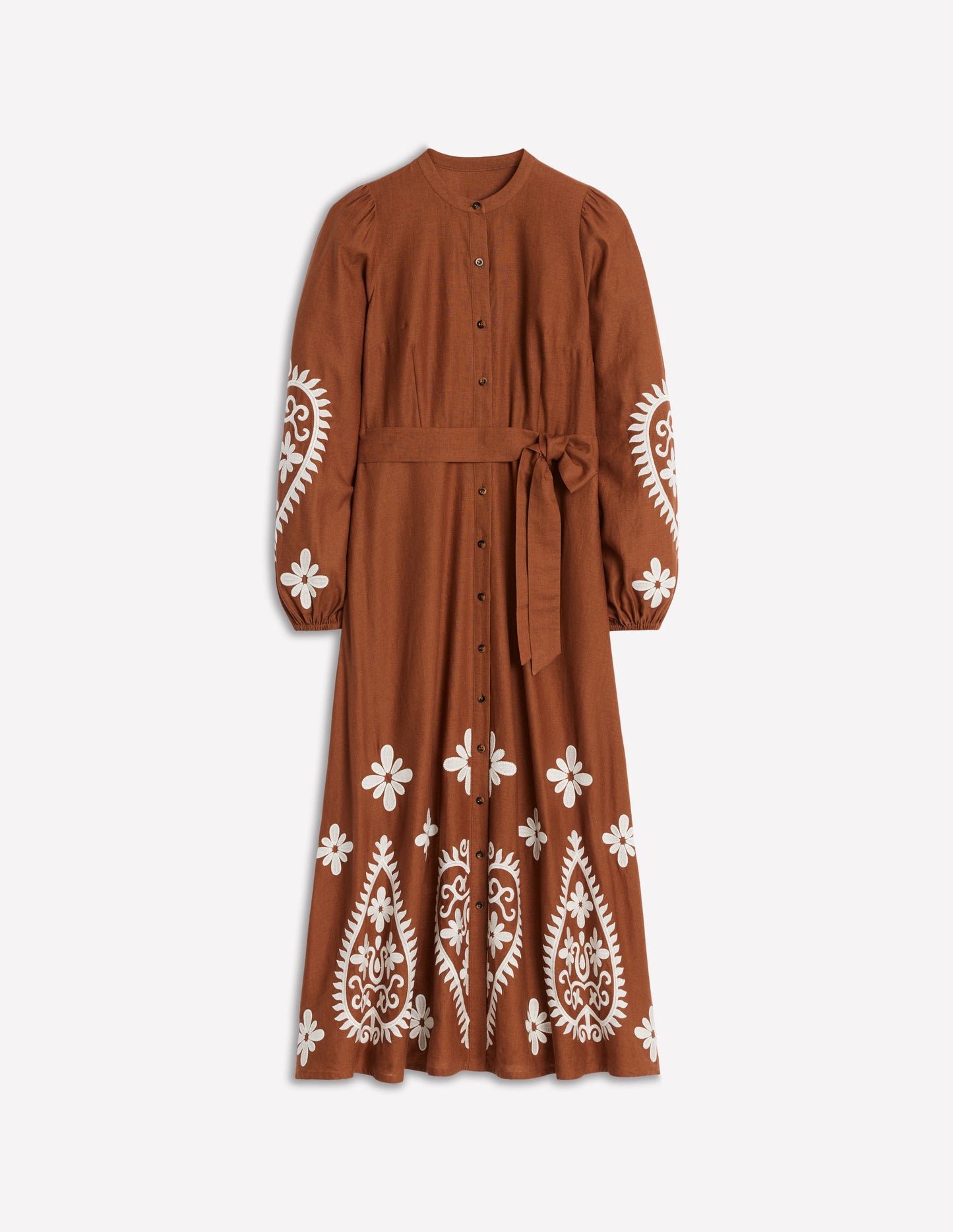 Mae Hemdblusenkleid aus Leinenmischgewebe-Rotbraun