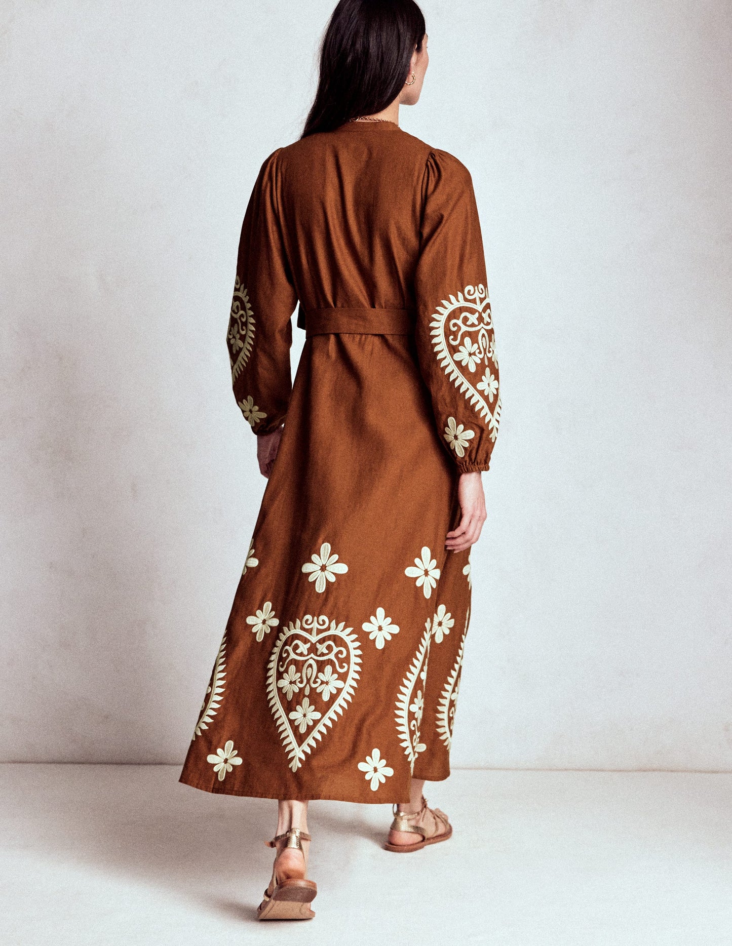 Mae Hemdblusenkleid aus Leinenmischgewebe-Rotbraun
