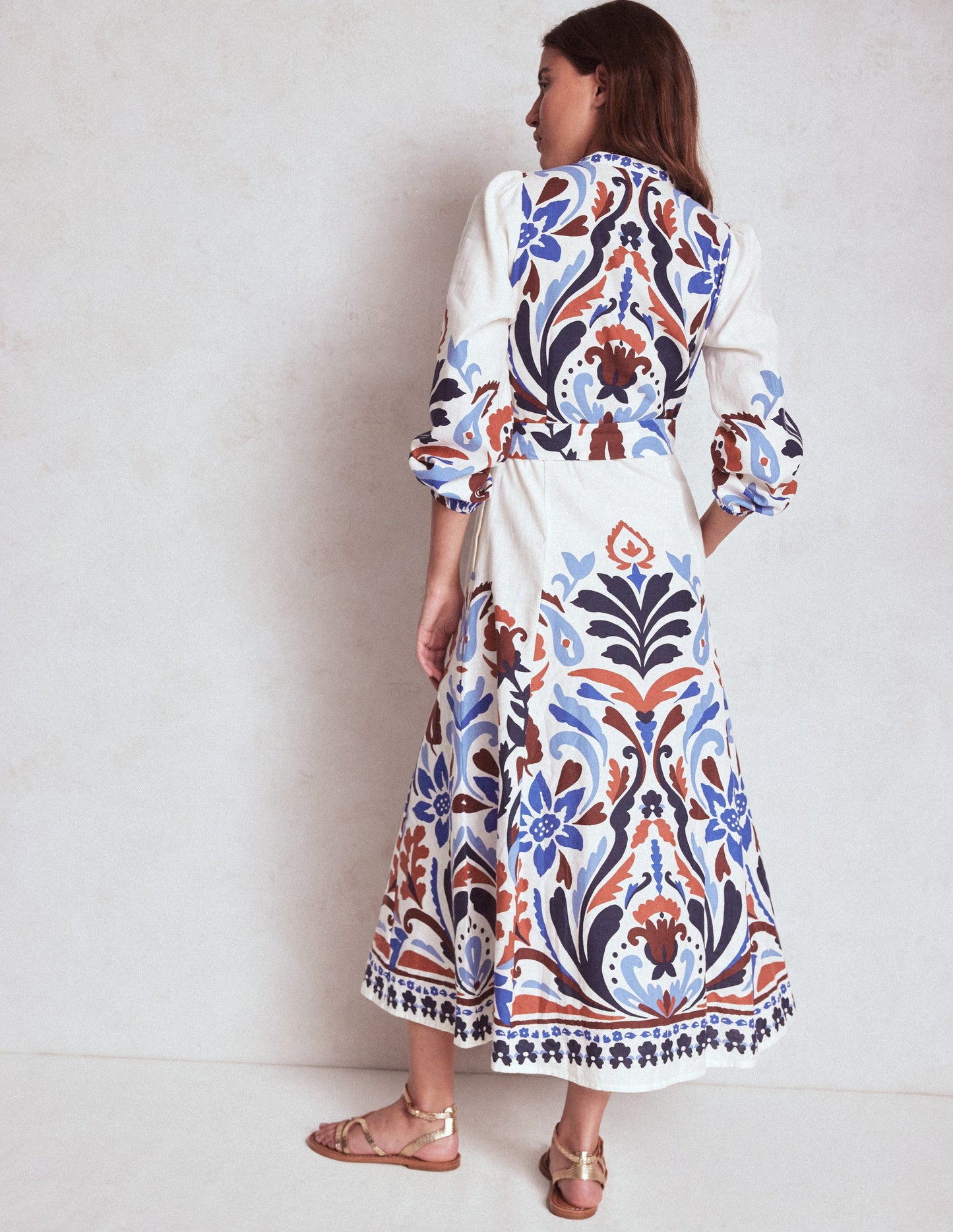 Mae Hemdblusenkleid aus Leinenmischgewebe-Bunt, Kunstvoller Garten