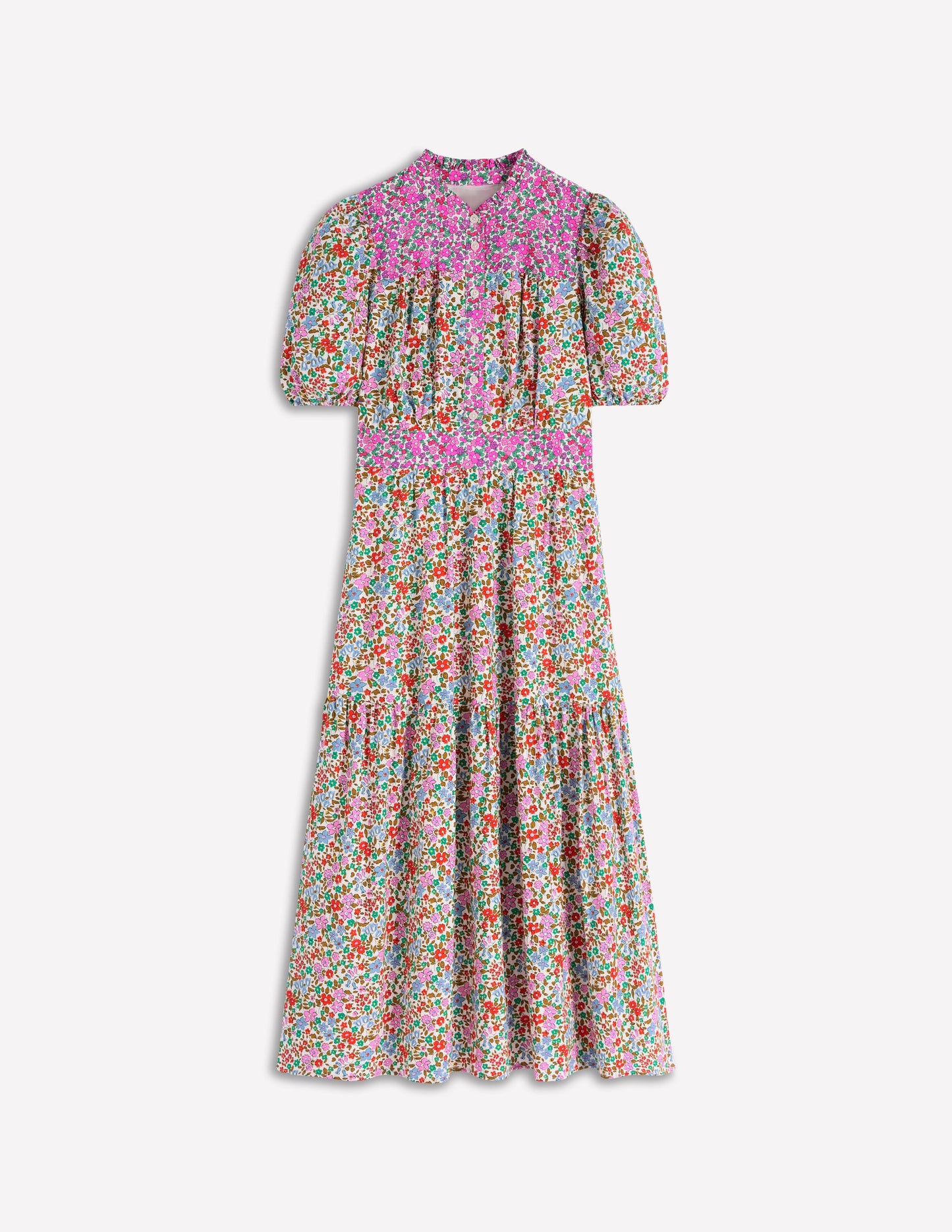 Robe longue Beatrice en coton-Multi, lit de fleurs effet grappe