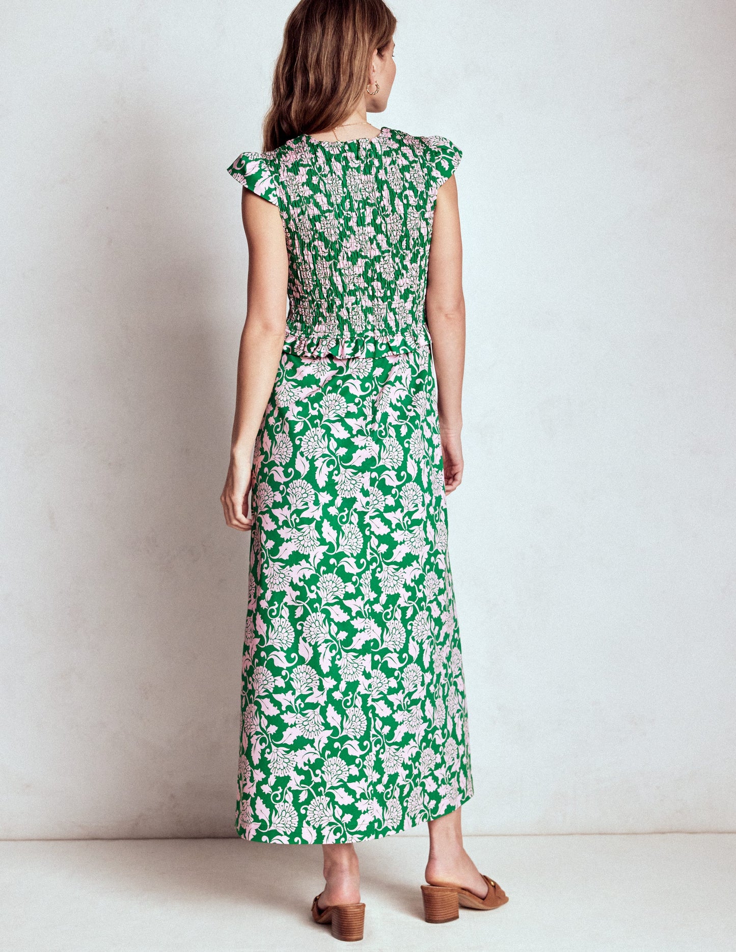 Carolina Gesmoktes Midikleid-Sattes Smaragdgrün, Rebenornament