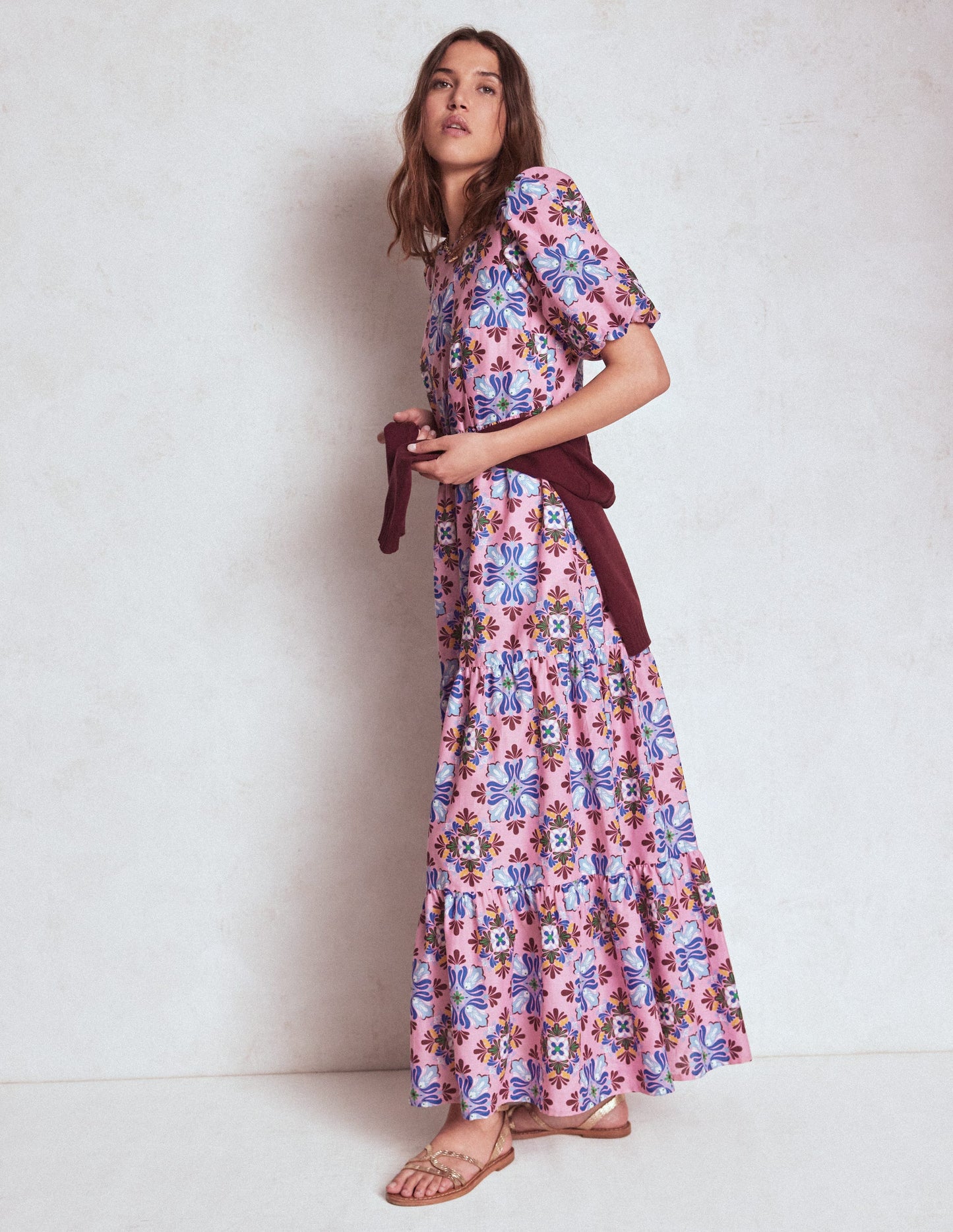 Gestuftes Popeline-Kleid-Kirschblütenrosa, Blütenmosaik