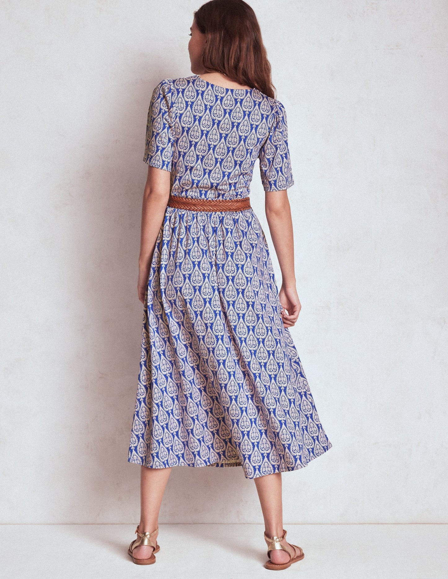 Louisa Jersey-Midikleid-Leuchtendes Blau, Geometrische Ornamente