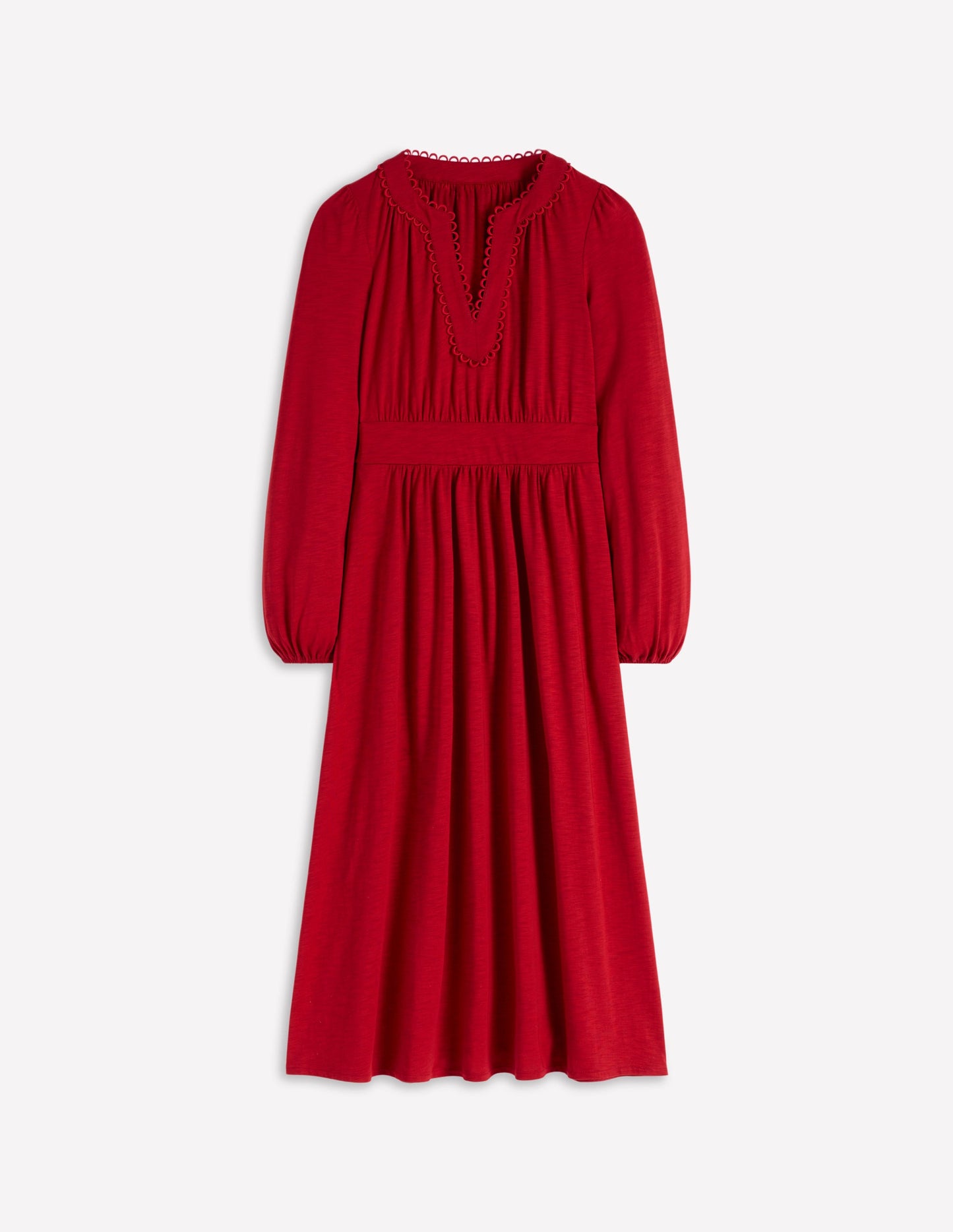Robe midi Maddie à détails en picot-Rouge carmin