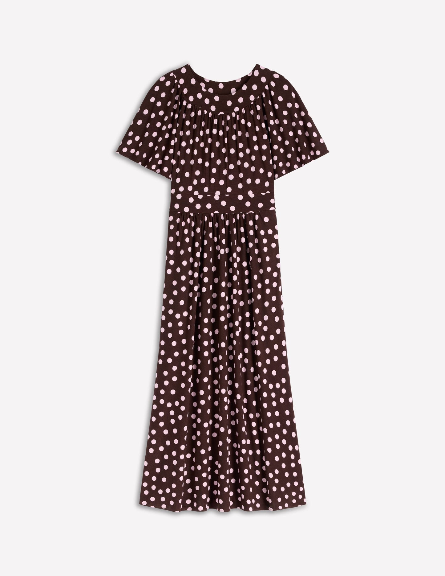 Maxikleid mit Passe-Braune Punkte