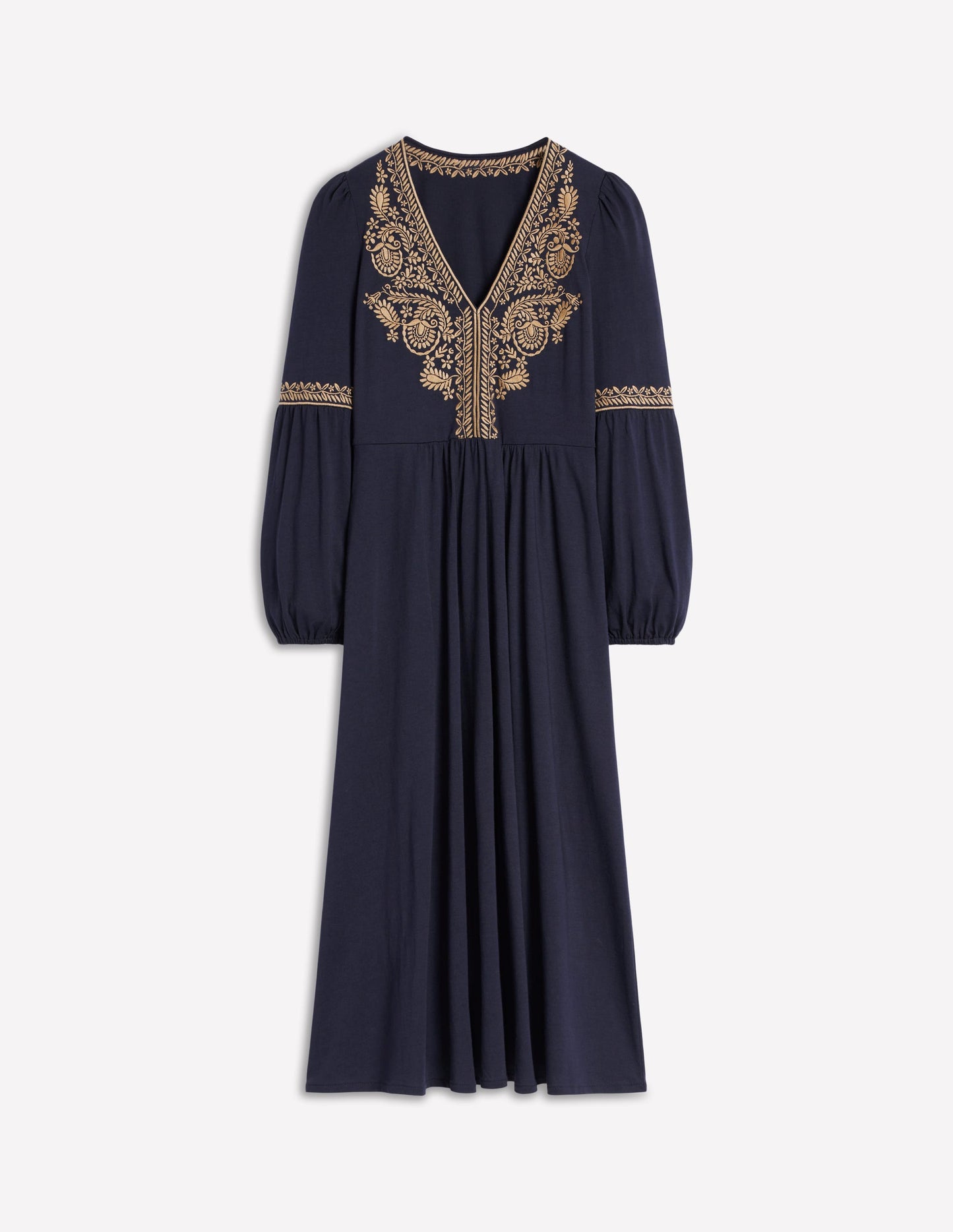 Blouson-Midikleid mit V-Ausschnitt-Marineblau
