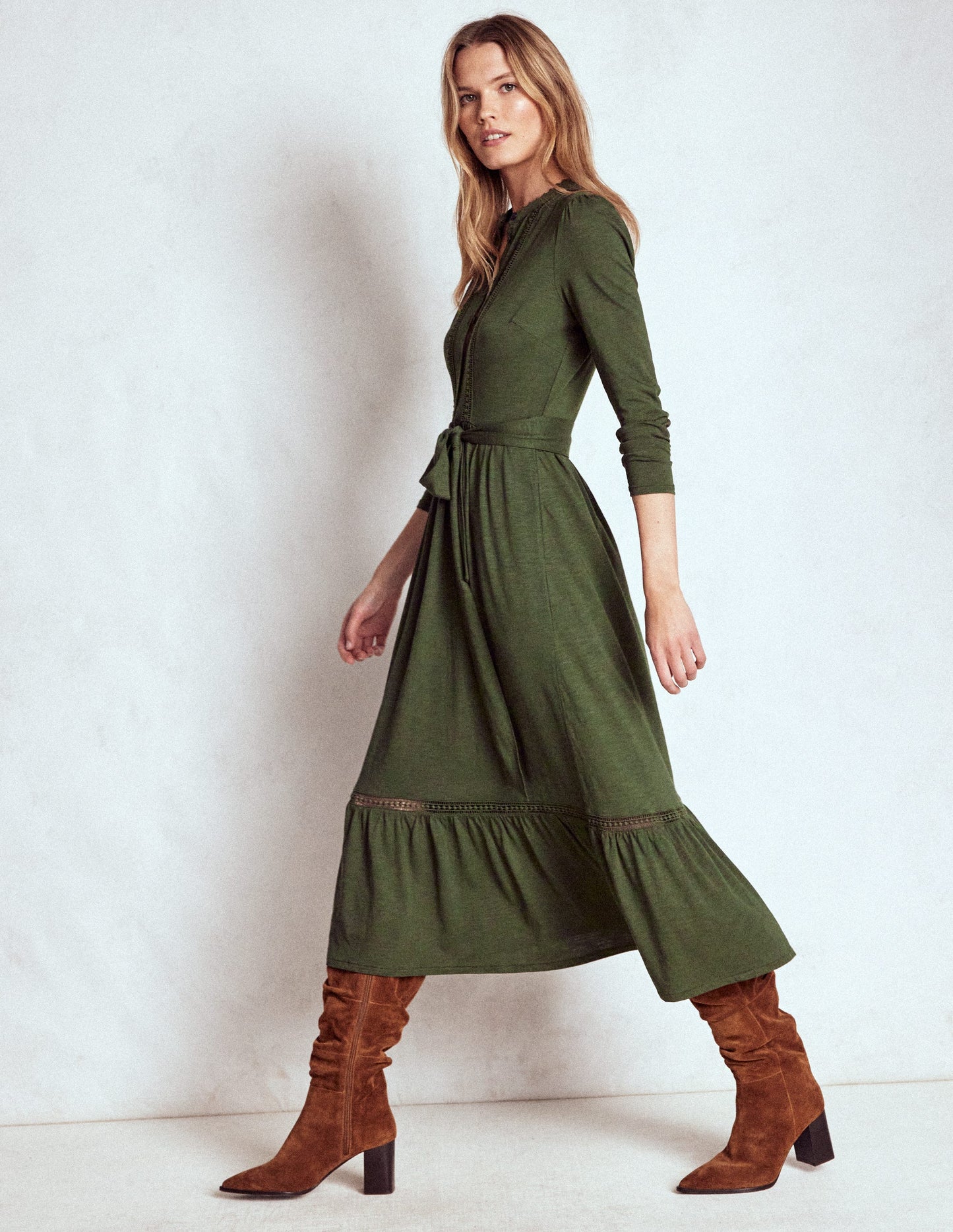 Edwina Jersey-Hemdblusenkleid-Grünkohlblatt