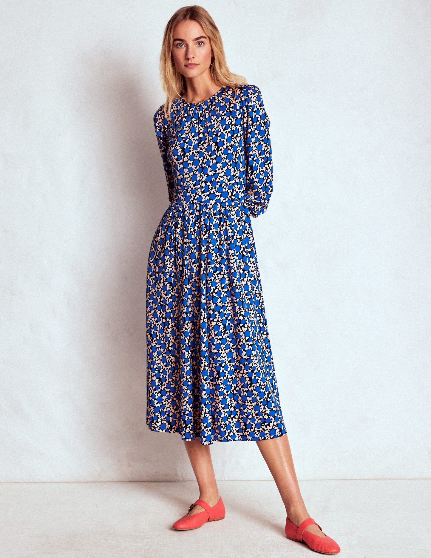 Alexandra Jersey Midi Dress-Kingfisher Blue, Floweret Vine