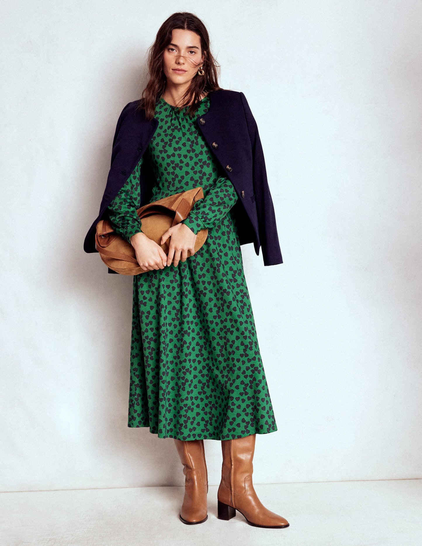 Alexandra Jersey-Midikleid-Französisches Marineblau, Herzkaskade
