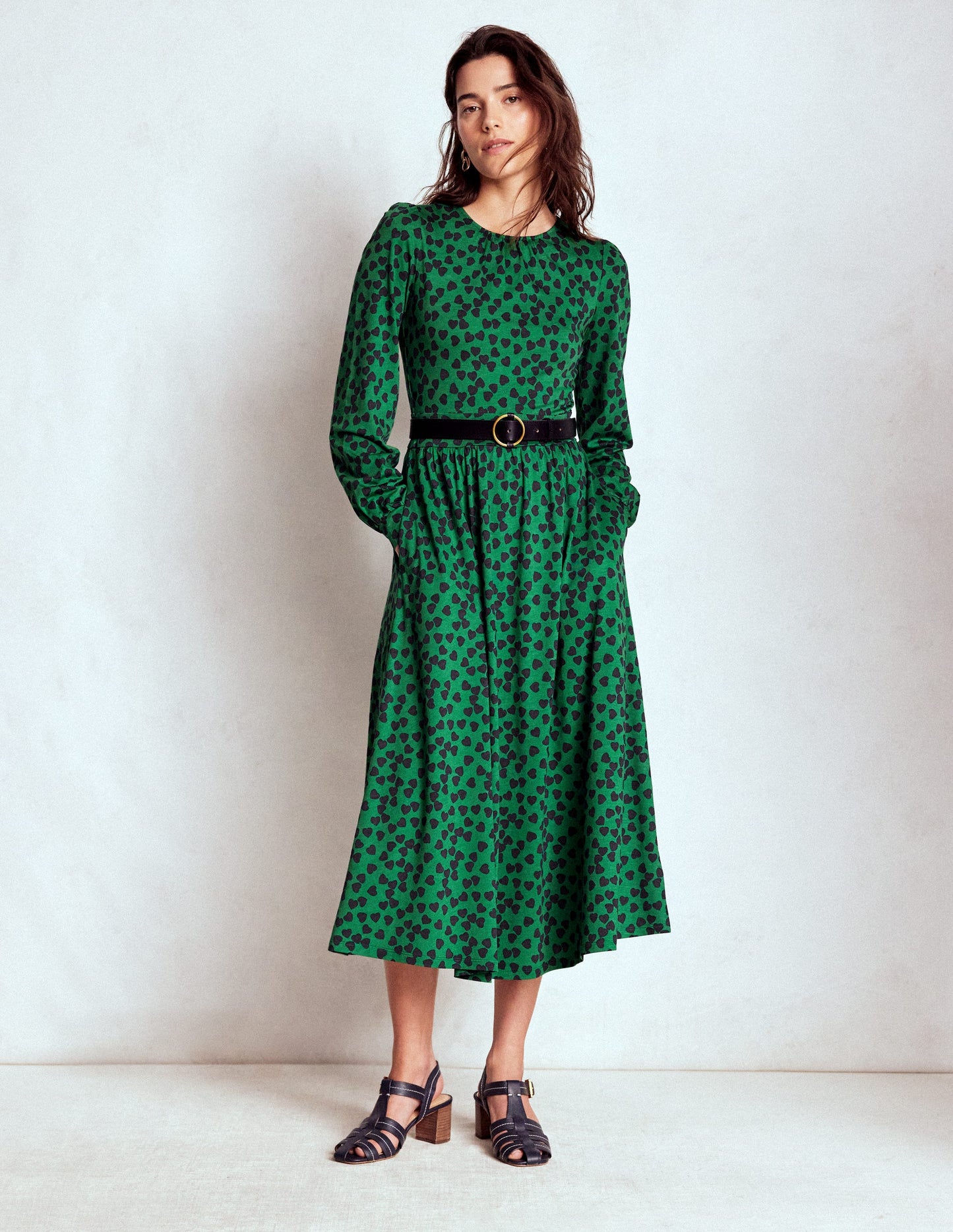 Alexandra Jersey-Midikleid-Französisches Marineblau, Herzkaskade