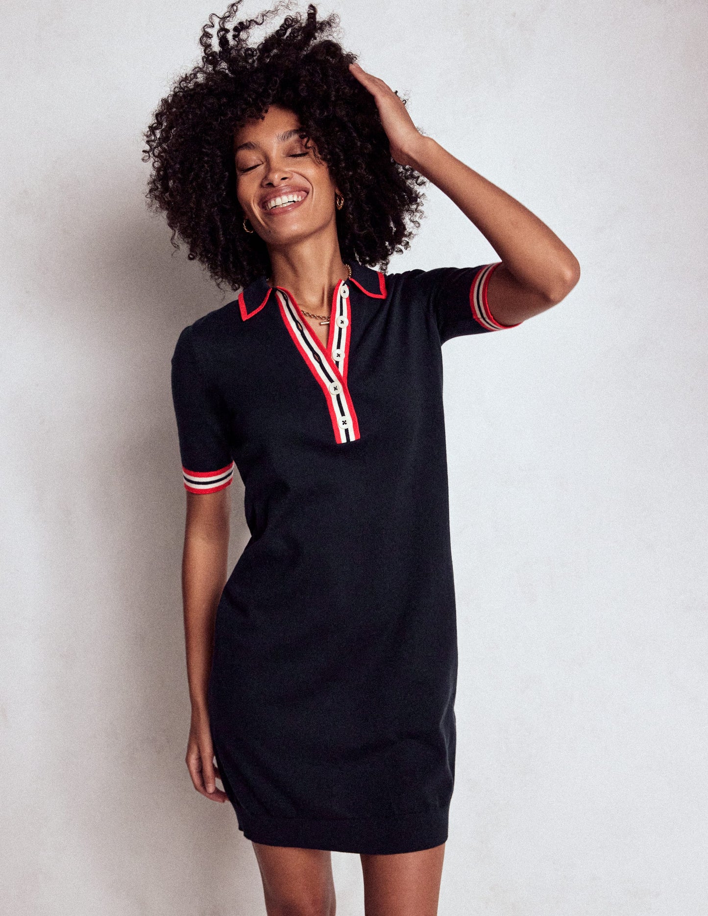 Henley-Kleid mit Kontraststreifen-Marineblau