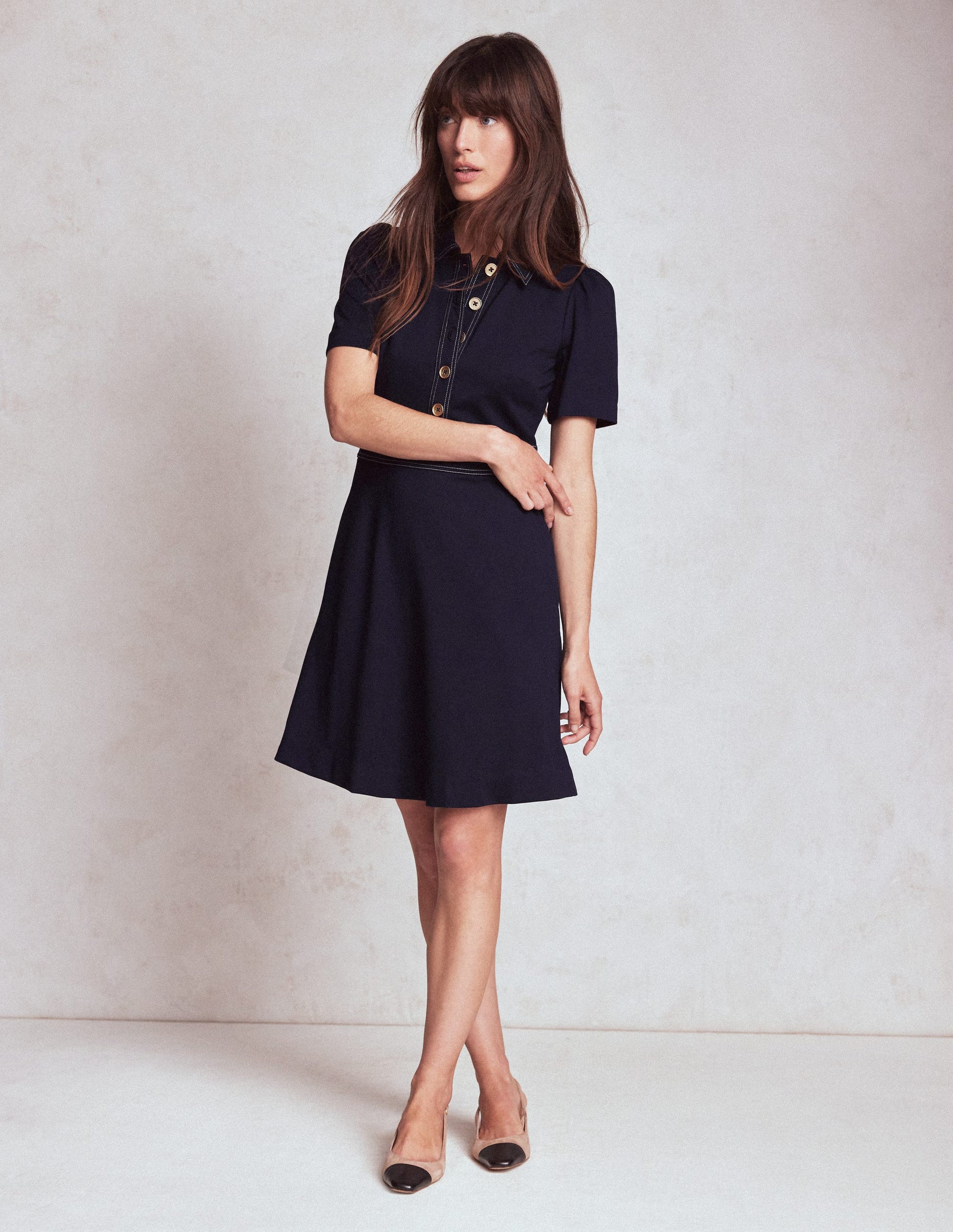 Nicolette Ponte Shirt Dress-Navy-4