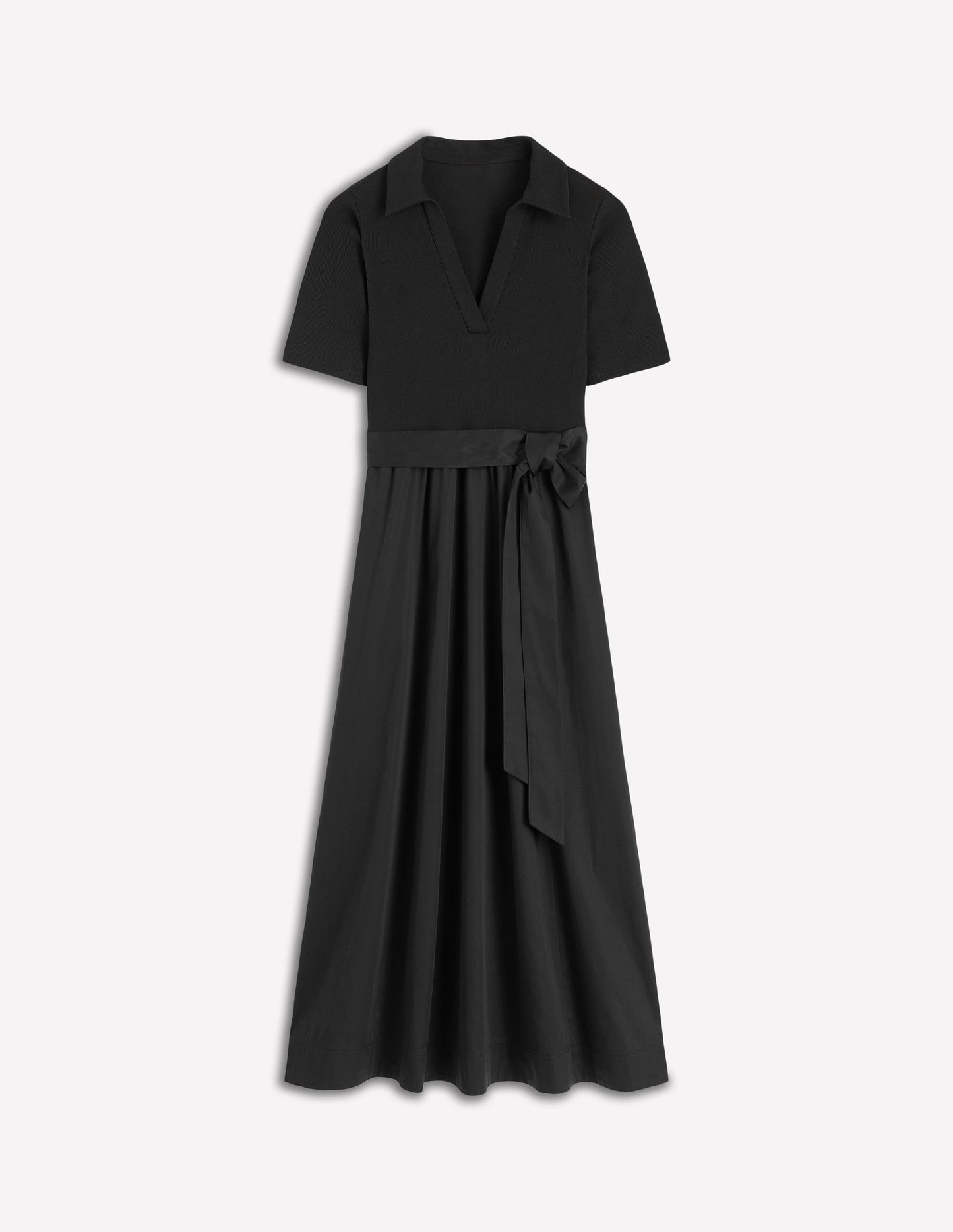 Midikleid aus Rippstick-Mix mit Kragen-Schwarz