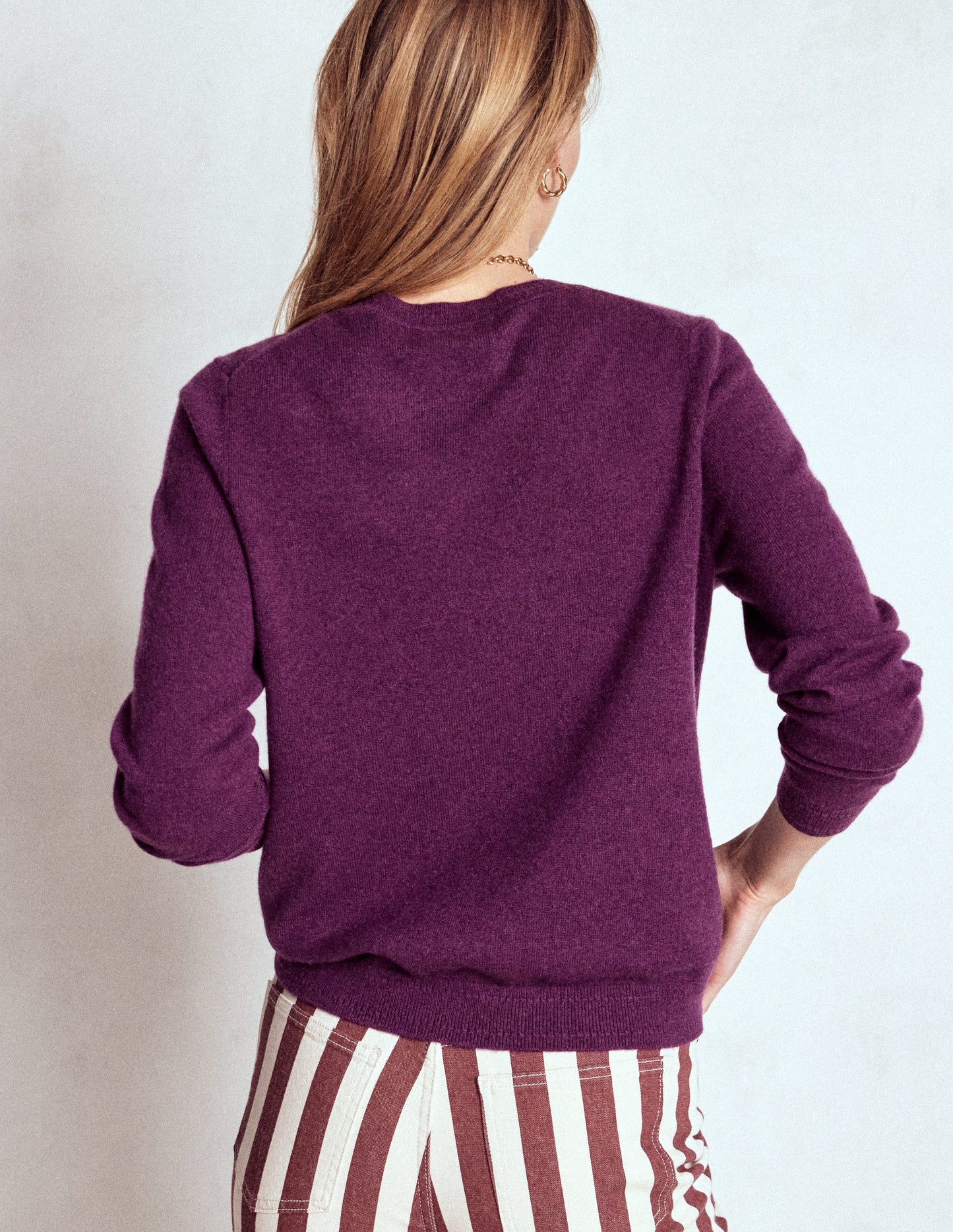 Eva Kaschmirpullover mit Rundhalsausschnitt-Pflaume Melange