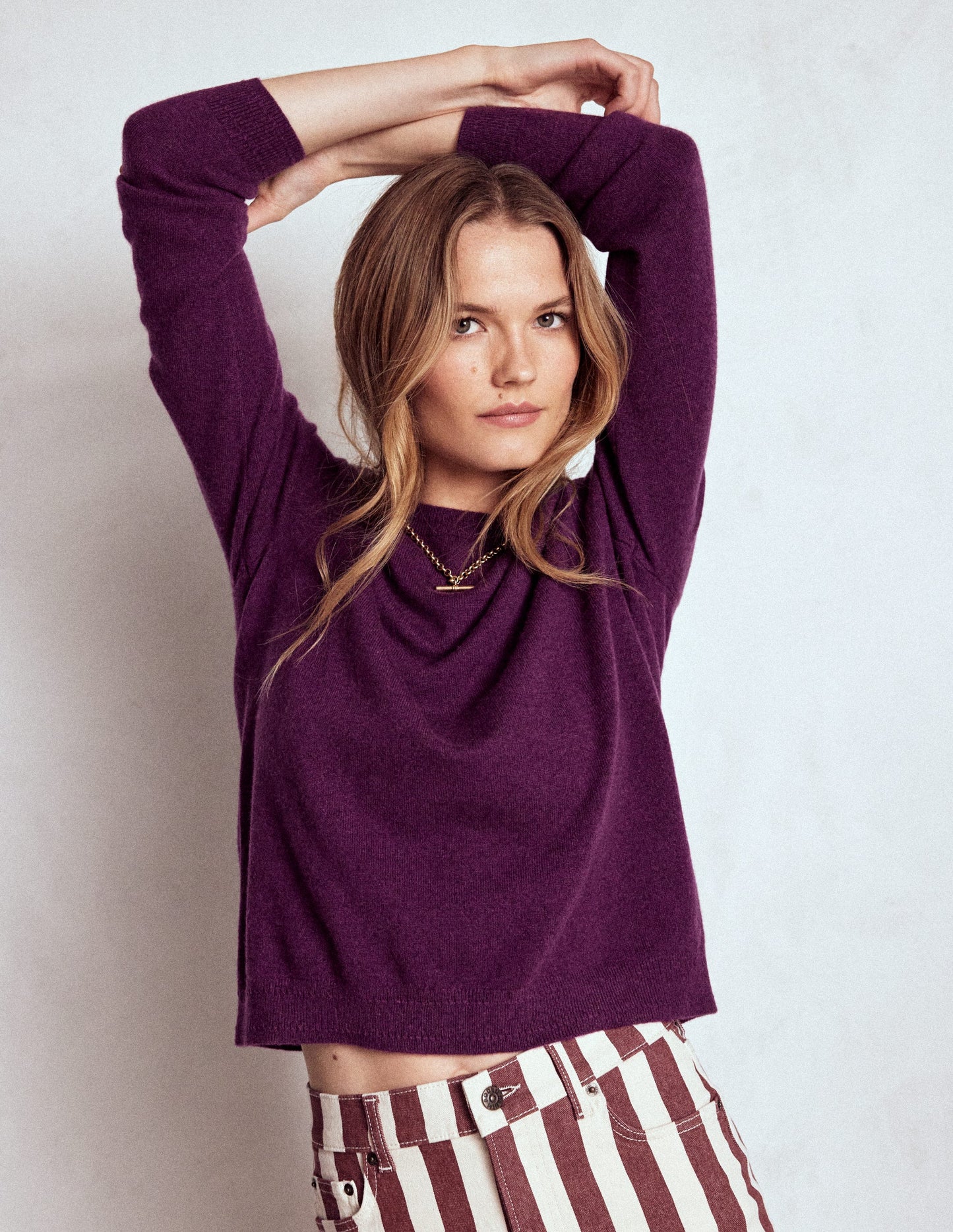 Eva Kaschmirpullover mit Rundhalsausschnitt-Pflaume Melange