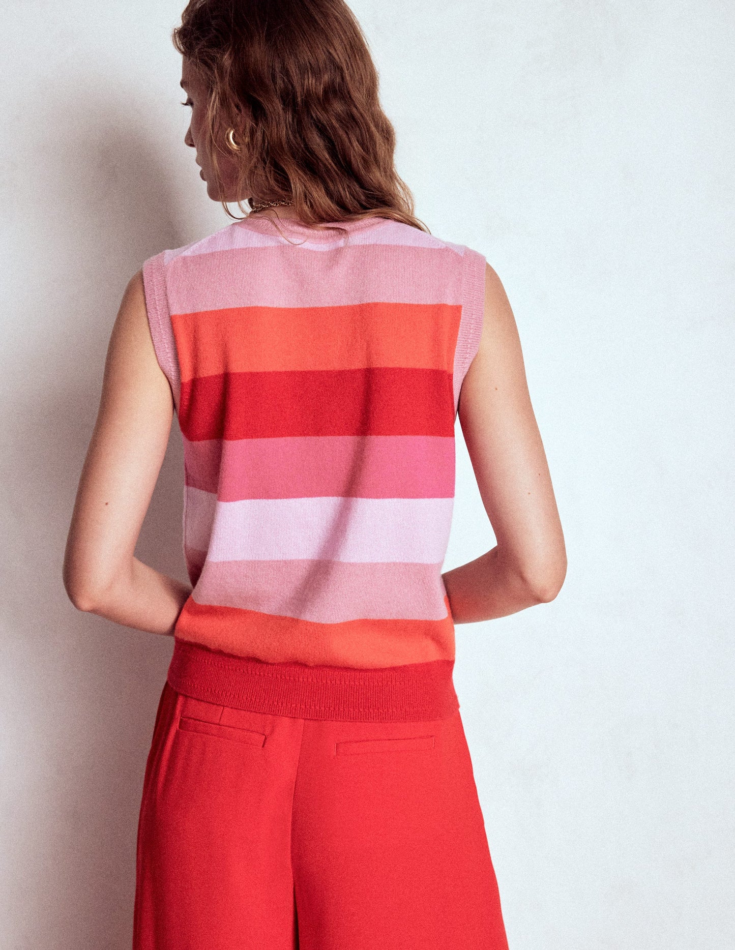 Eva Kaschmir-Pullunder-Rosa/Orange Streifen