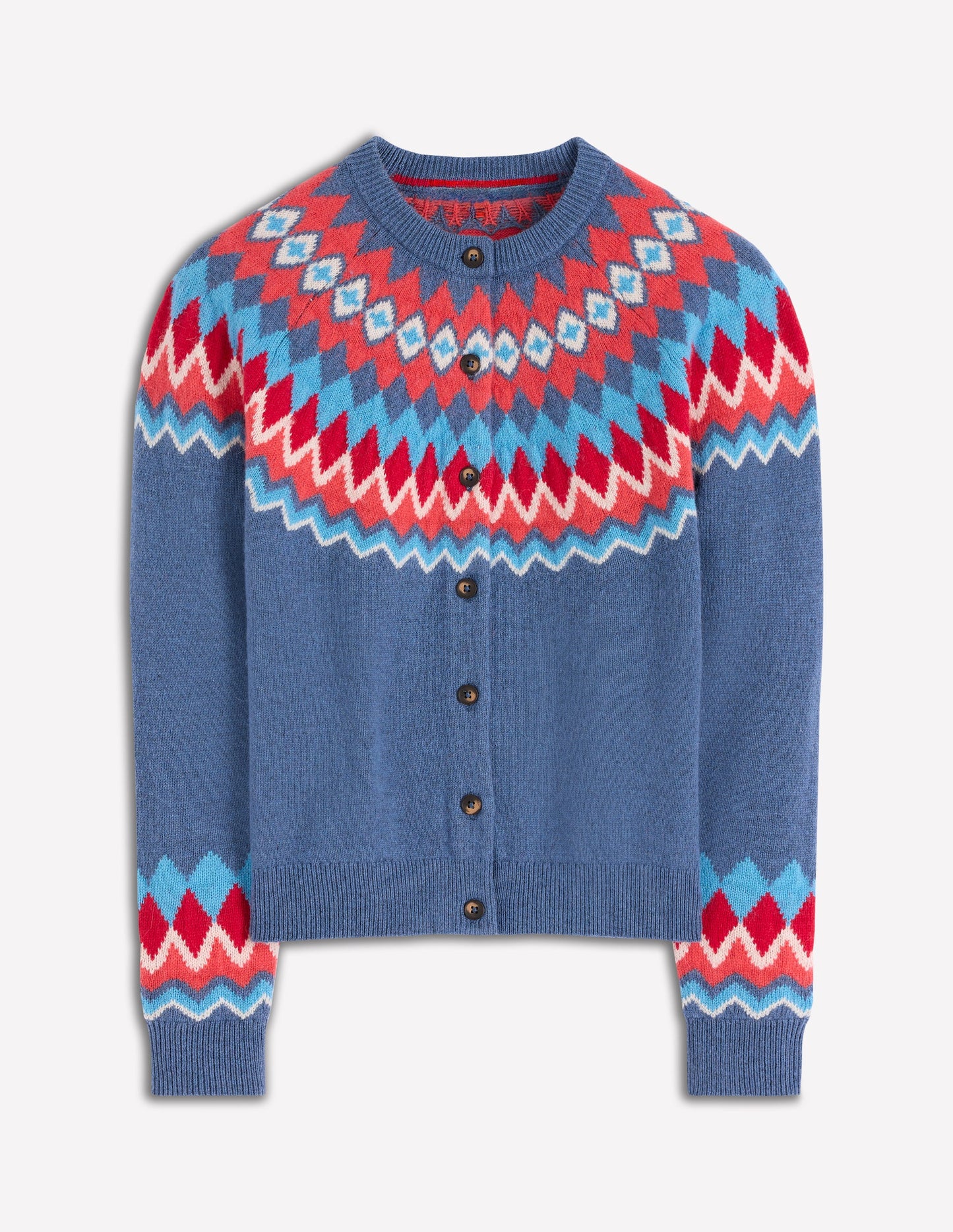 Edie Fair-Isle-Strickjacke-Blau Fair Isle