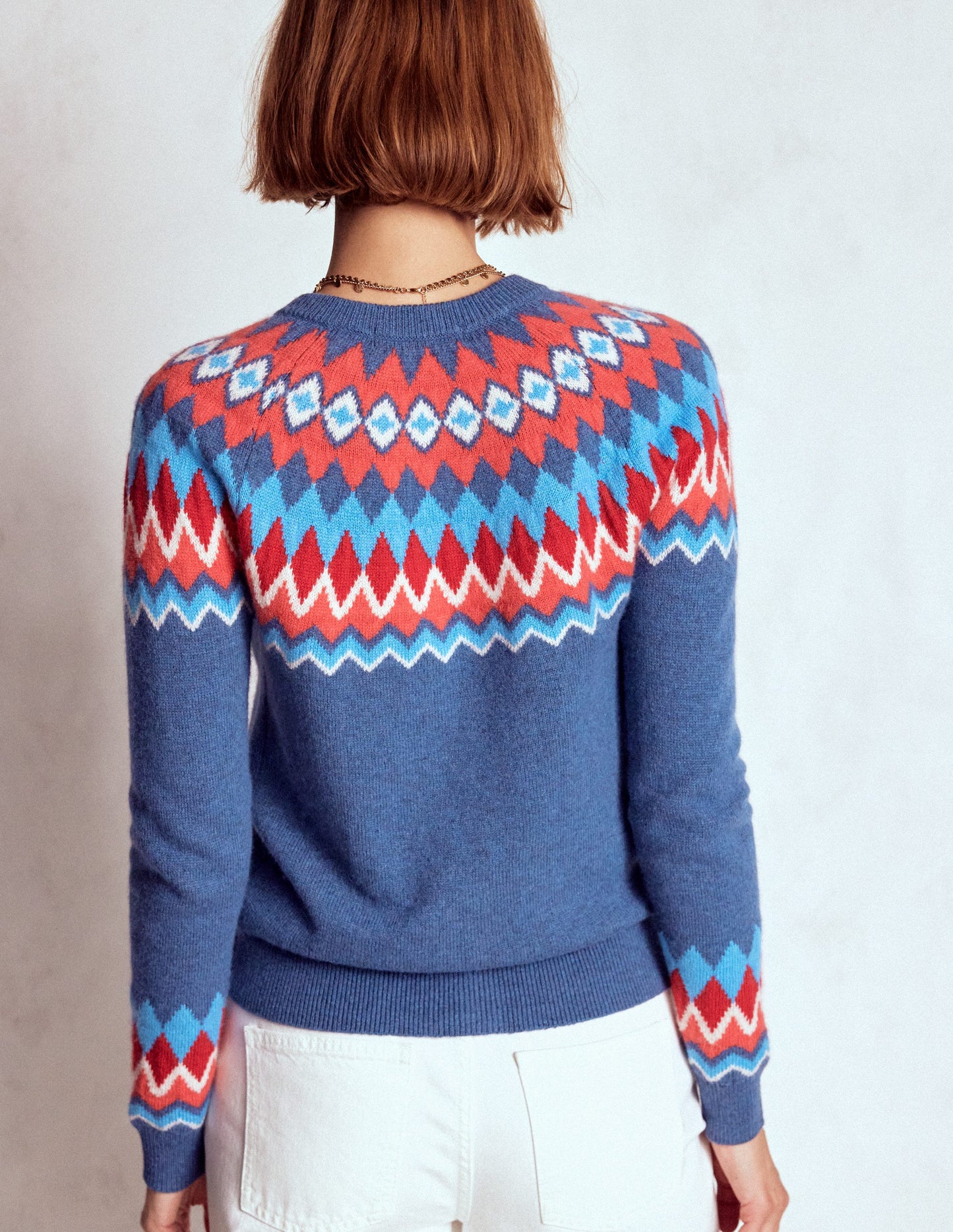 Edie Fair-Isle-Strickjacke-Blau Fair Isle